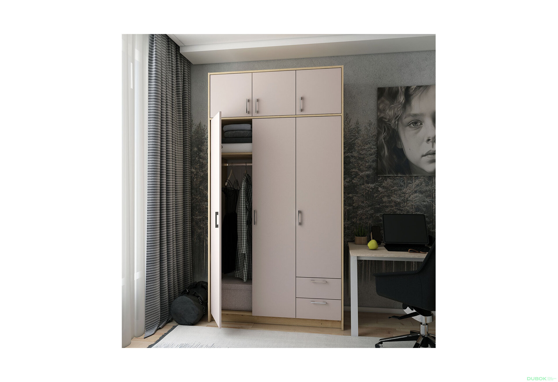 Obrázek 2 - Skříň Rondi 3 dřevotříska s horním prostorem artisan dub / cashmere 121x52x236