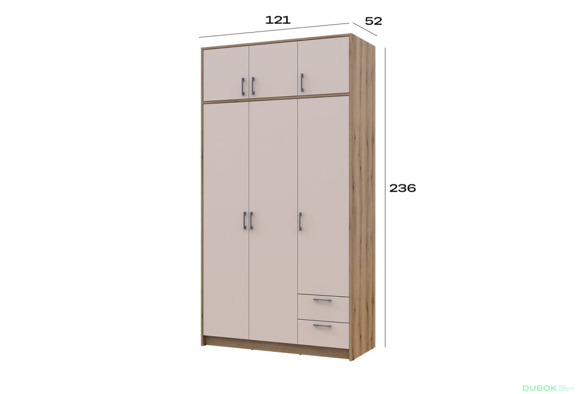 Obrázek 7 - Skříň Rondi 3 dřevotříska s horním prostorem artisan dub / cashmere 121x52x236