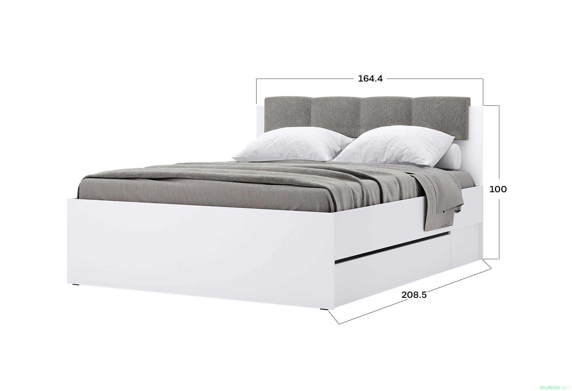 Obrázek 7 - Postel 1.6x2.0 s šuplíky bez rámu + Možnost Měkká Část Super Mat Bílá Tibo