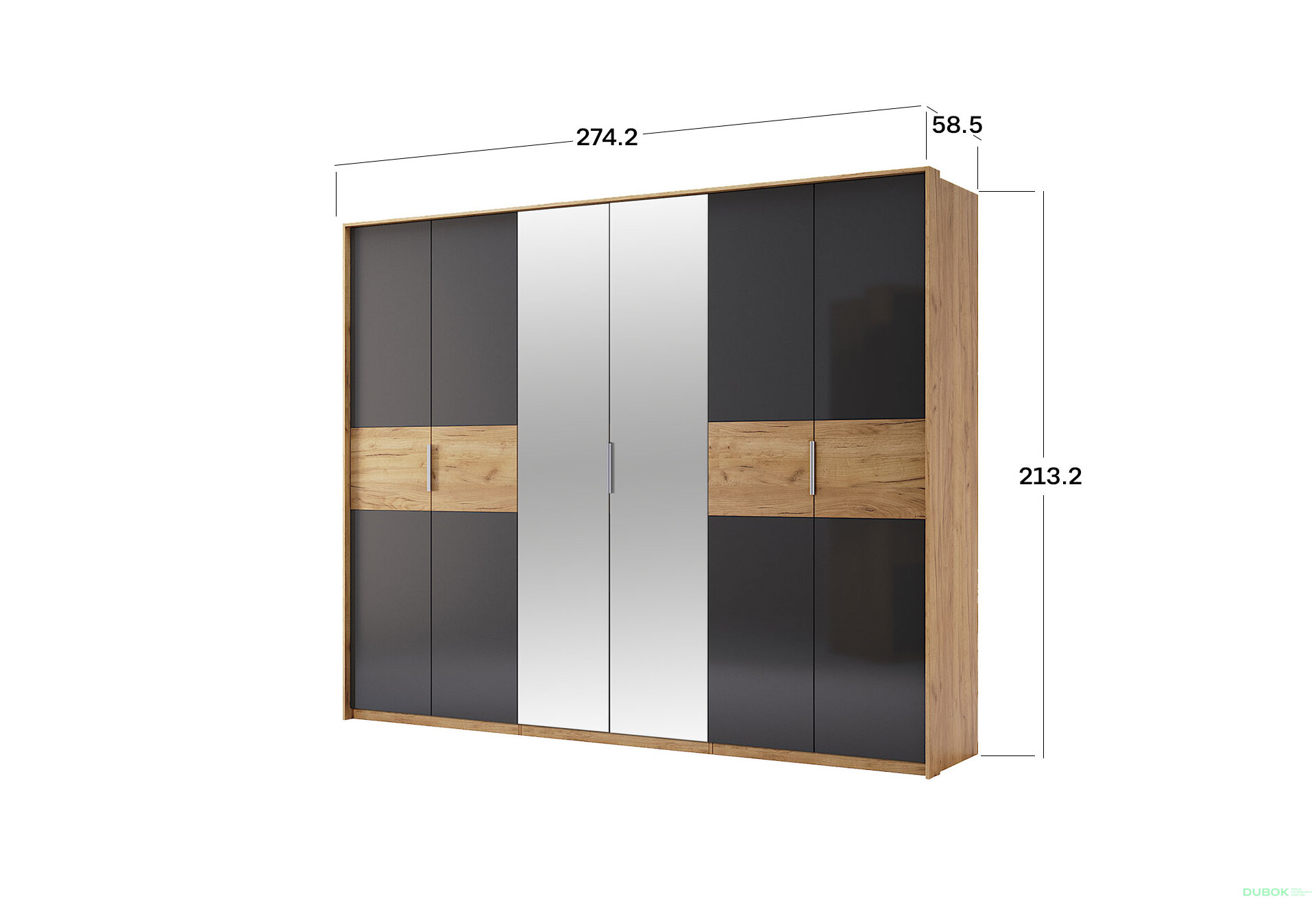 Obrázek 3 - Skříň 6D se zrcadly, série N dub kraft / Lava Ramona