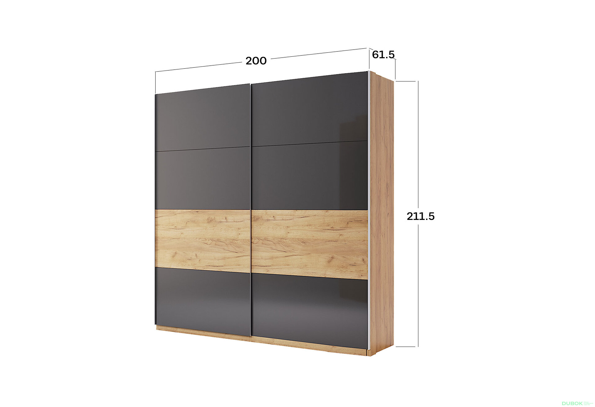 Obrázek 3 - Skříň s posuvnými dveřmi 2.0x2.1 Mat Láva/Dub Kraft, série N Ramona