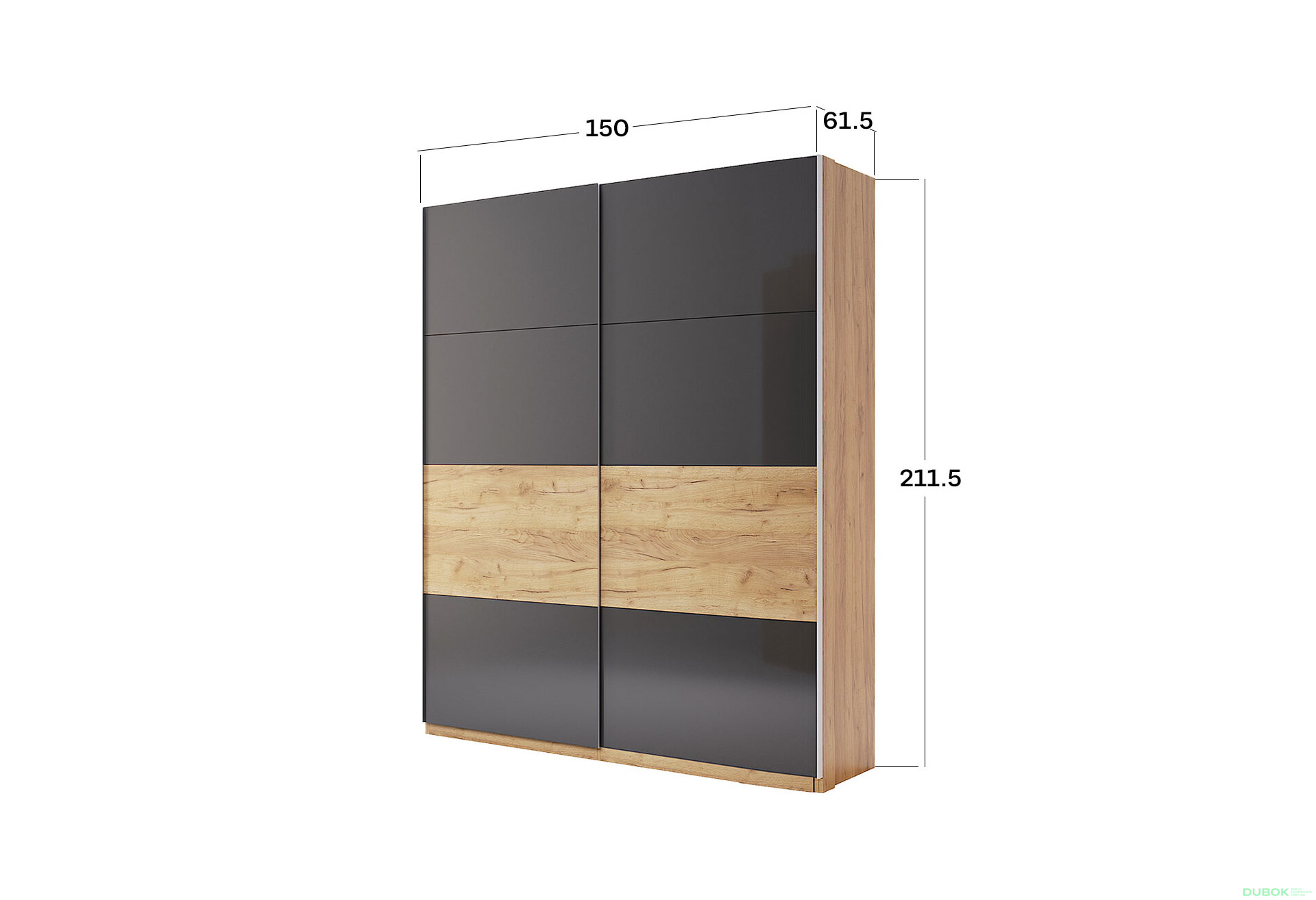 Obrázek 4 - Skříň s posuvnými dveřmi 1.5x2.1 Mat Láva/Dub Kraft, série N Ramona