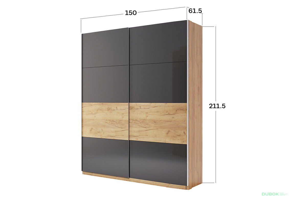 Obrázek 4 - Skříň s posuvnými dveřmi 1.5x2.1 Mat Láva/Dub Kraft, série N Ramona