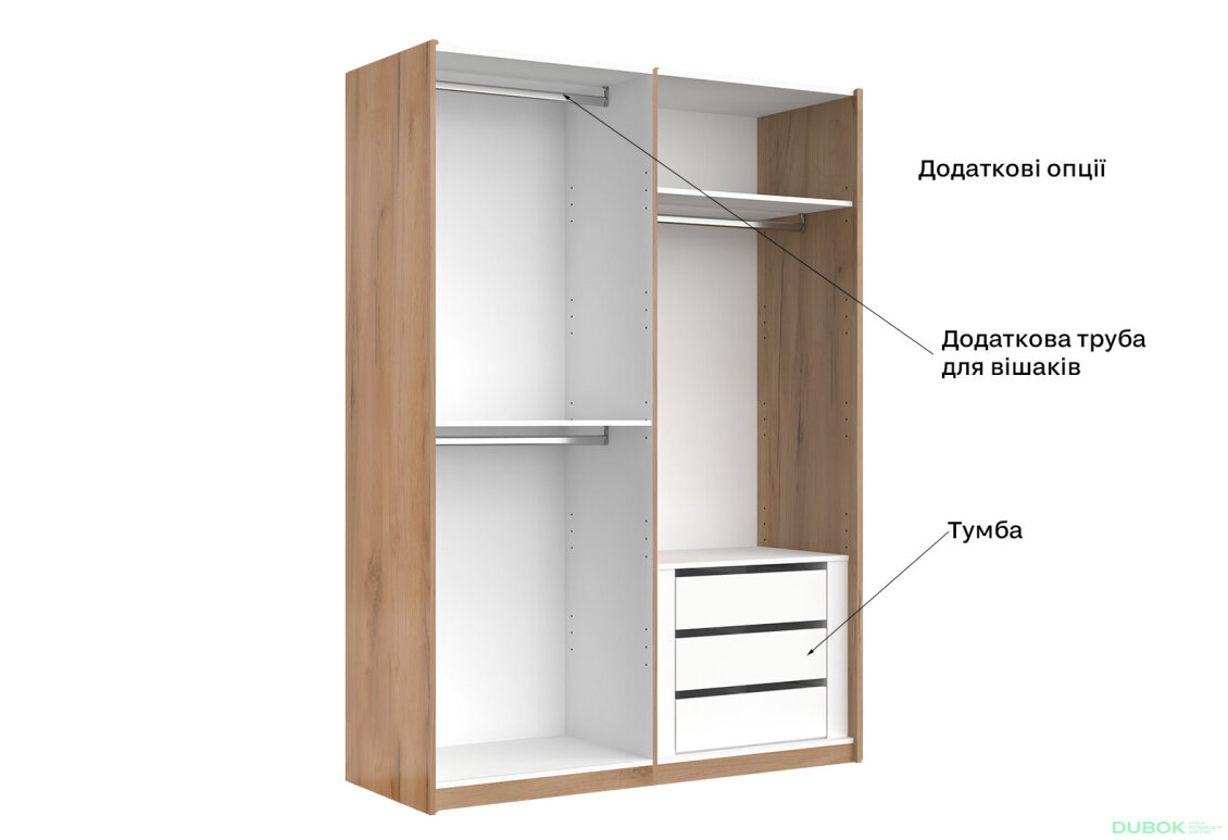 Obrázek 6 - Skříň s posuvnými dveřmi 1.5x2.1 Mat Láva/Dub Kraft, série N Ramona