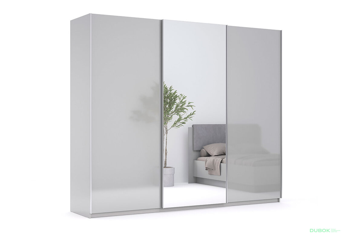 Obrázek 3 - Skříň s posuvnými dveřmi 2,5x2,1 m lesklá šedá / zrcadlo Megy