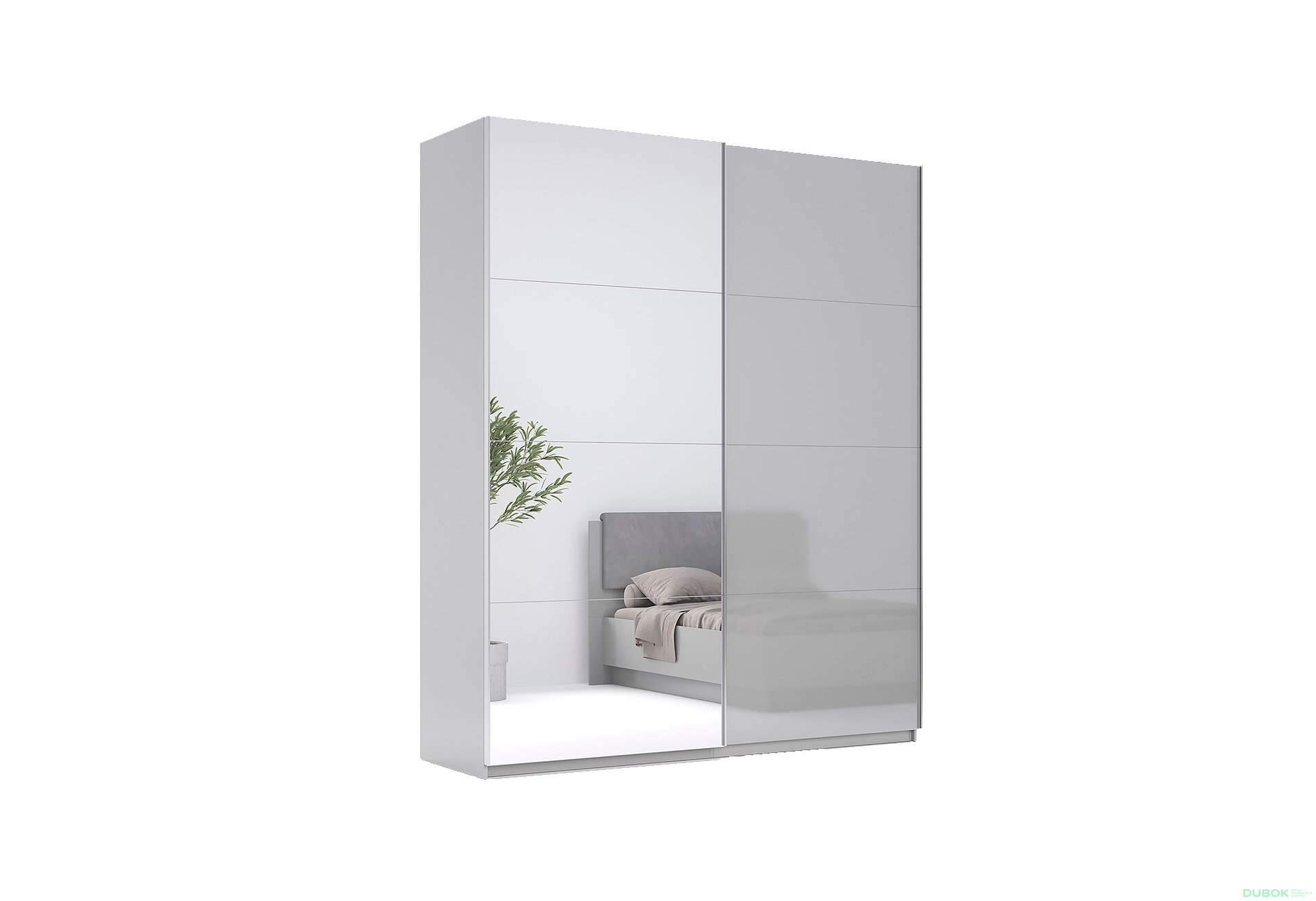 Obrázek 1 - Skříň s posuvnými dveřmi 2.0x2.4 m, šedý lesk / zrcadlo Megy