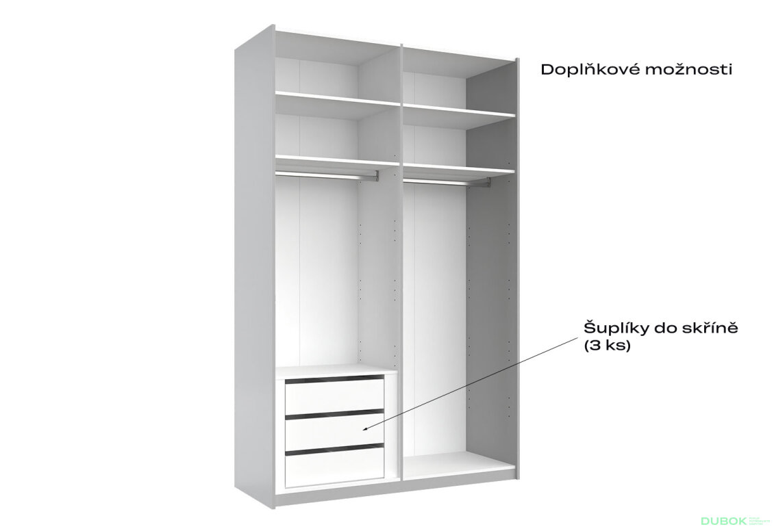 Obrázek 8 - Skříň s posuvnými dveřmi 1,5x2,4 m lesklá / zrcadlo Megy