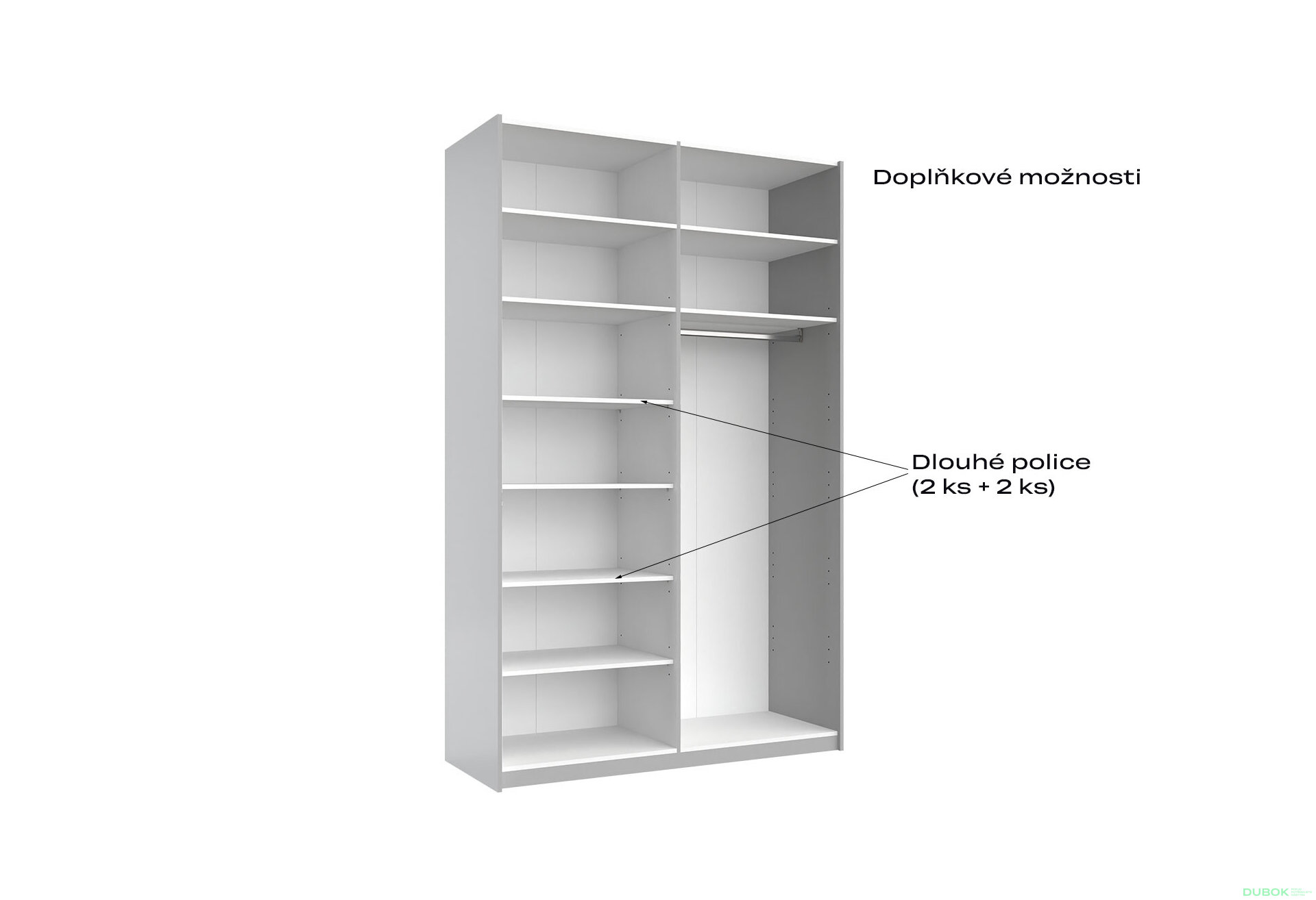 Obrázek 9 - Skříň s posuvnými dveřmi 1,5x2,4 m lesklá / zrcadlo Megy
