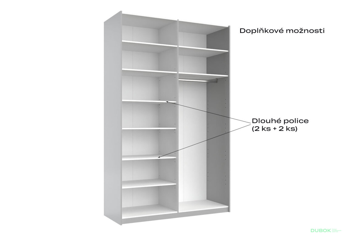 Obrázek 9 - Skříň s posuvnými dveřmi 1,5x2,4 m lesklá / zrcadlo Megy
