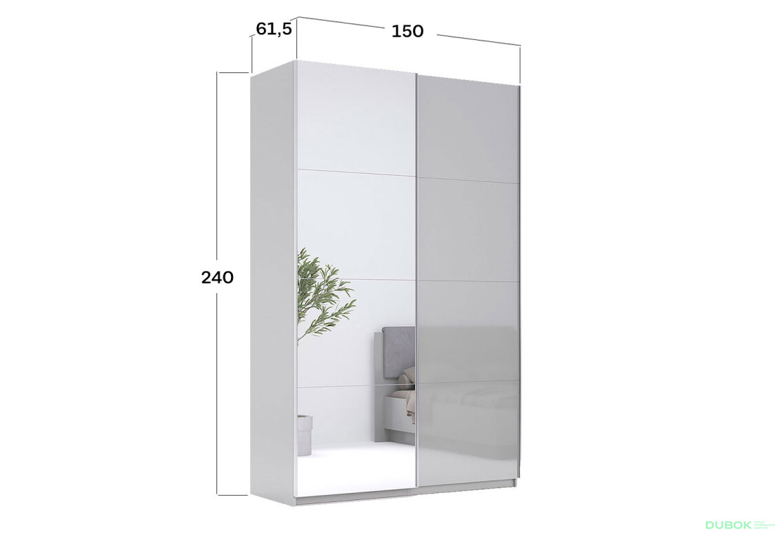 Obrázek 3 - Skříň s posuvnými dveřmi 1,5x2,4 m lesklá / zrcadlo Megy