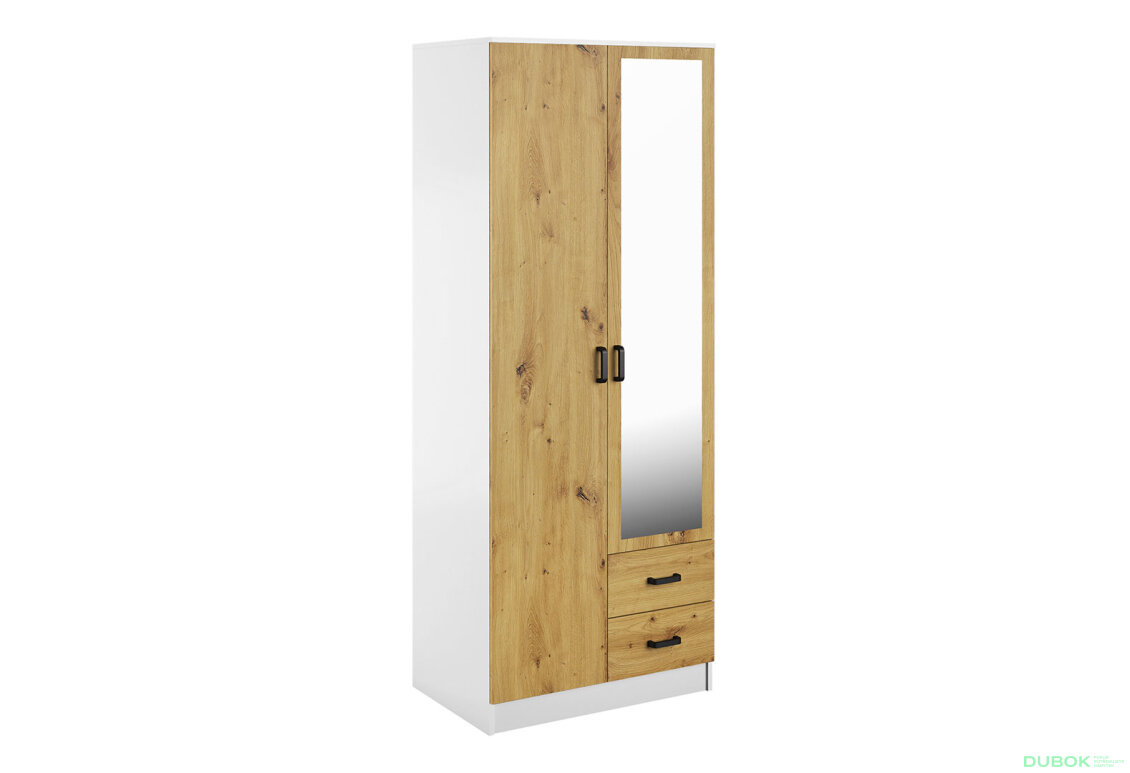 Skříň se zrcadlem 2D2S bílá / dub artisan Kami