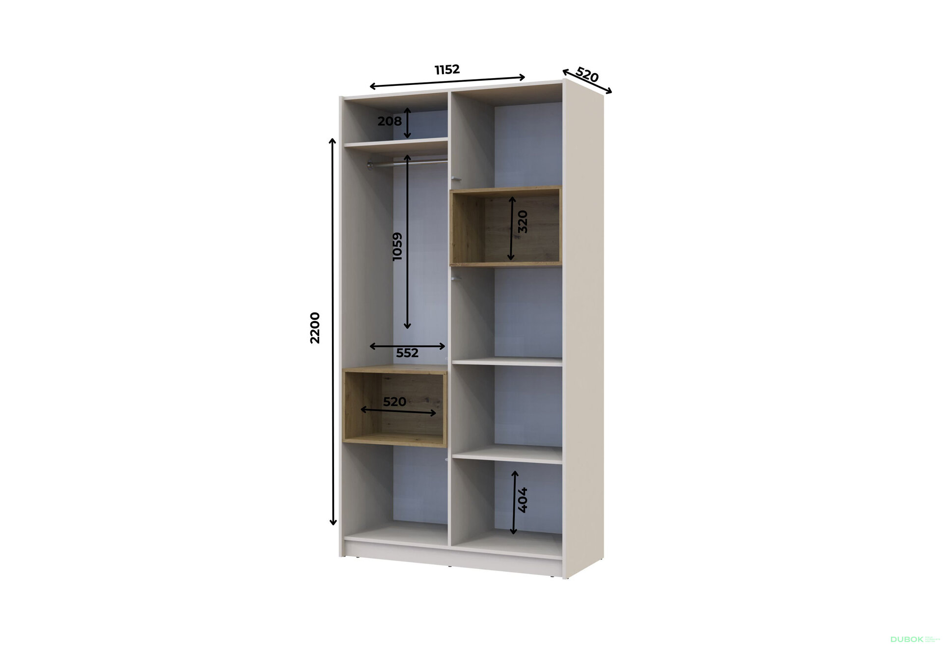 Obrázek 12 - Skříň Dale 2D s výklenkem 115.2х52х220 cm kašmír / dub artisan