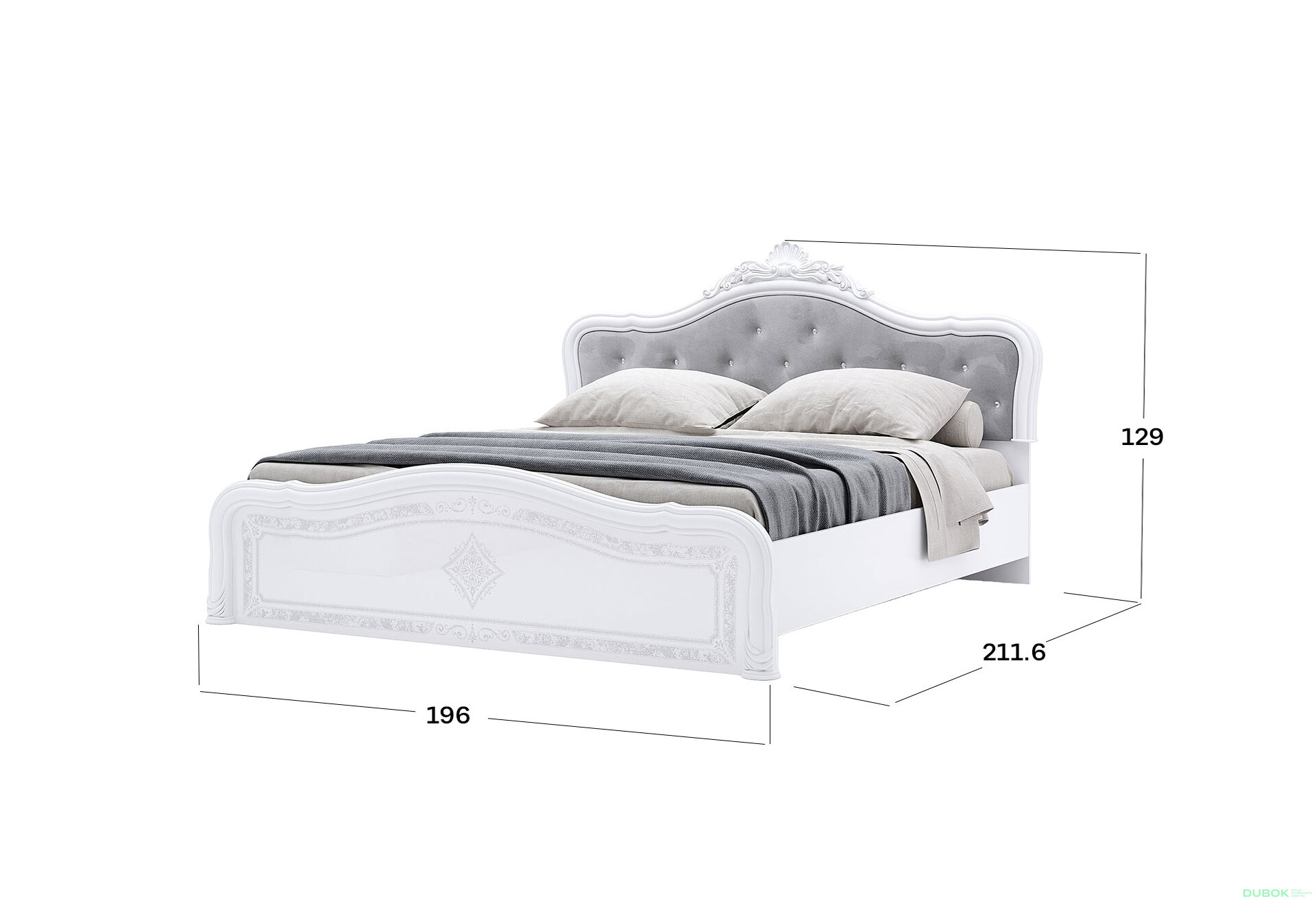 Obrázek 3 - Postel 180 Lux bez roštu + koruna, bílý lesk Luiza