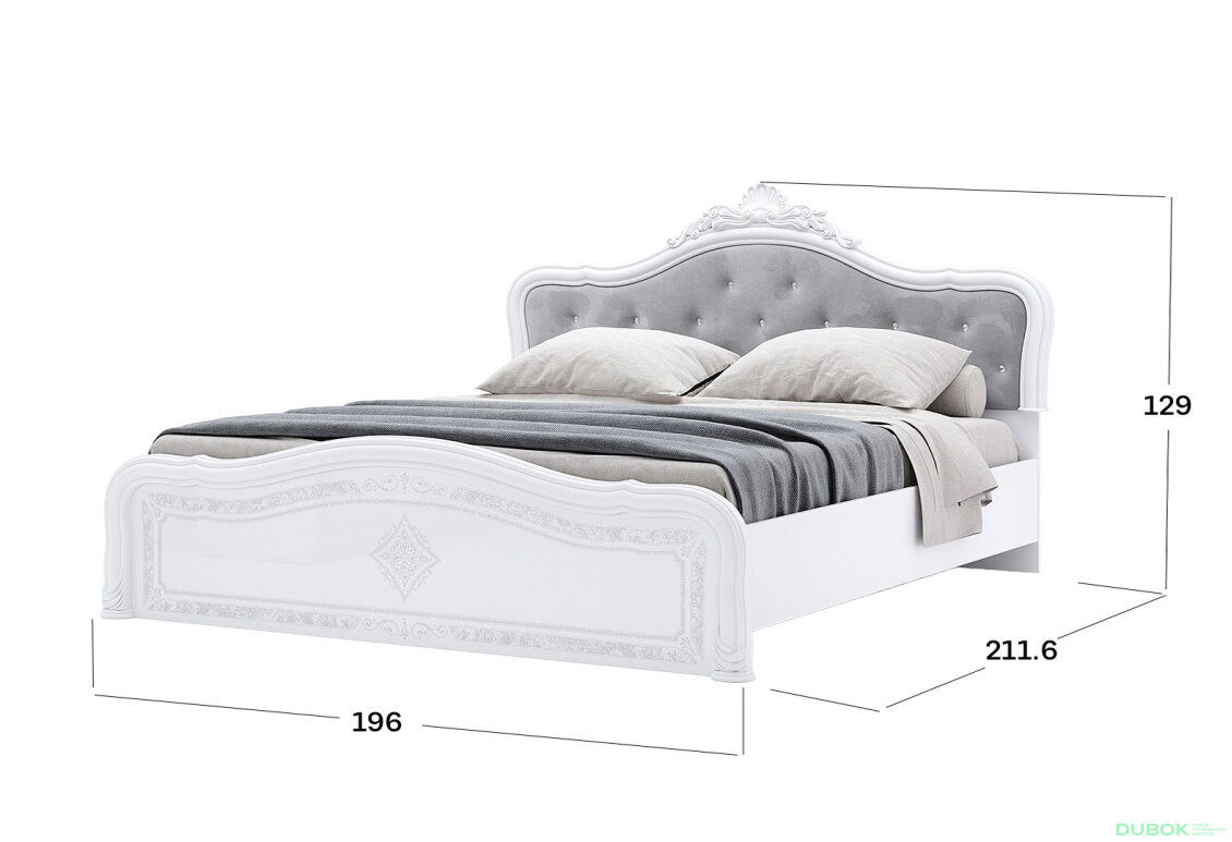 Obrázek 3 - Postel 180 Lux bez roštu + koruna, bílý lesk Luiza