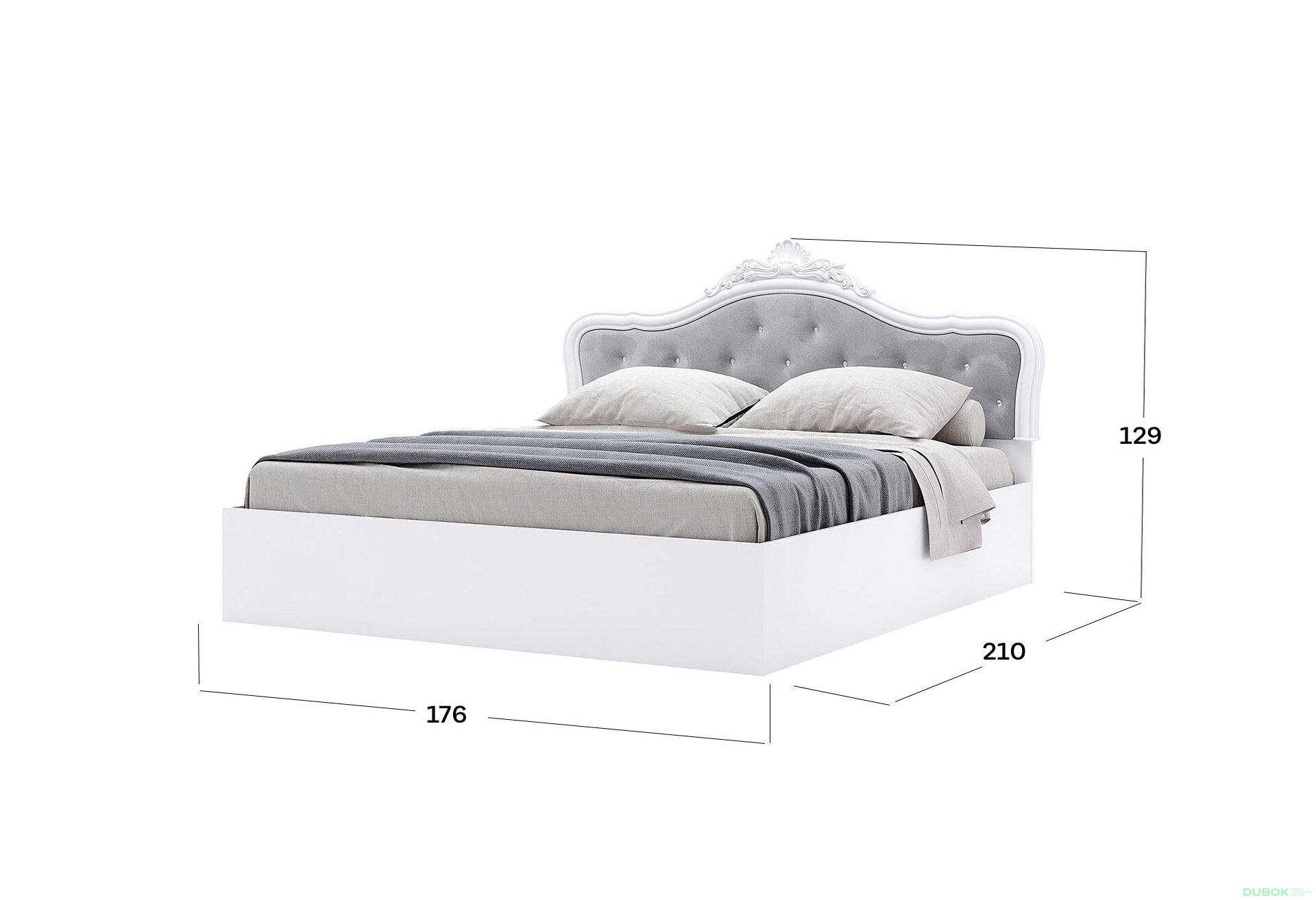 Obrázek 3 - Postel 160 výklopná s roštem + koruna, bílá Luiza