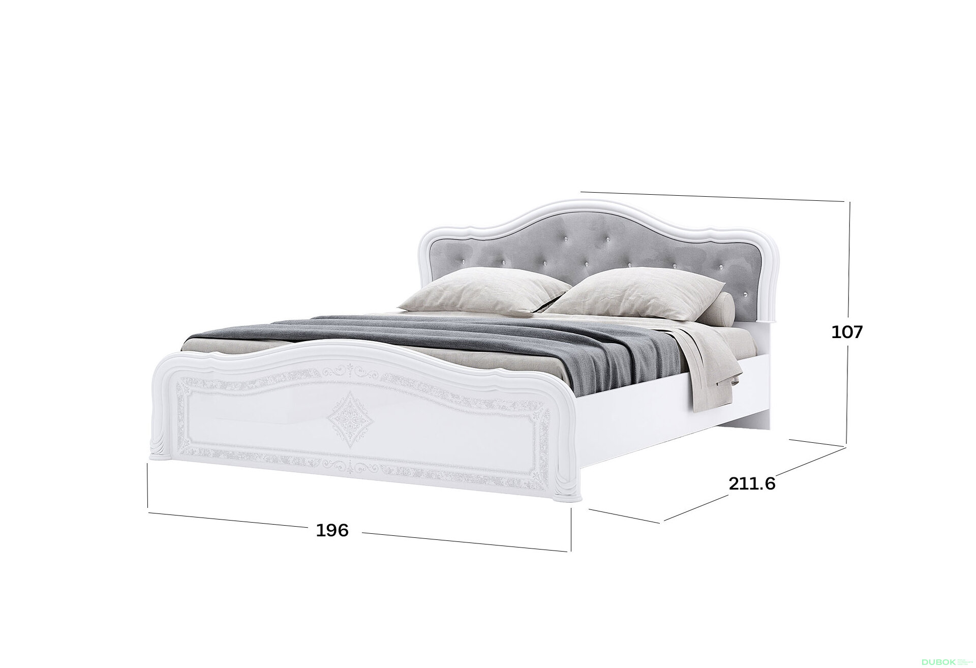 Obrázek 3 - Postel 180 Lux bez roštu, bílý lesk Luiza