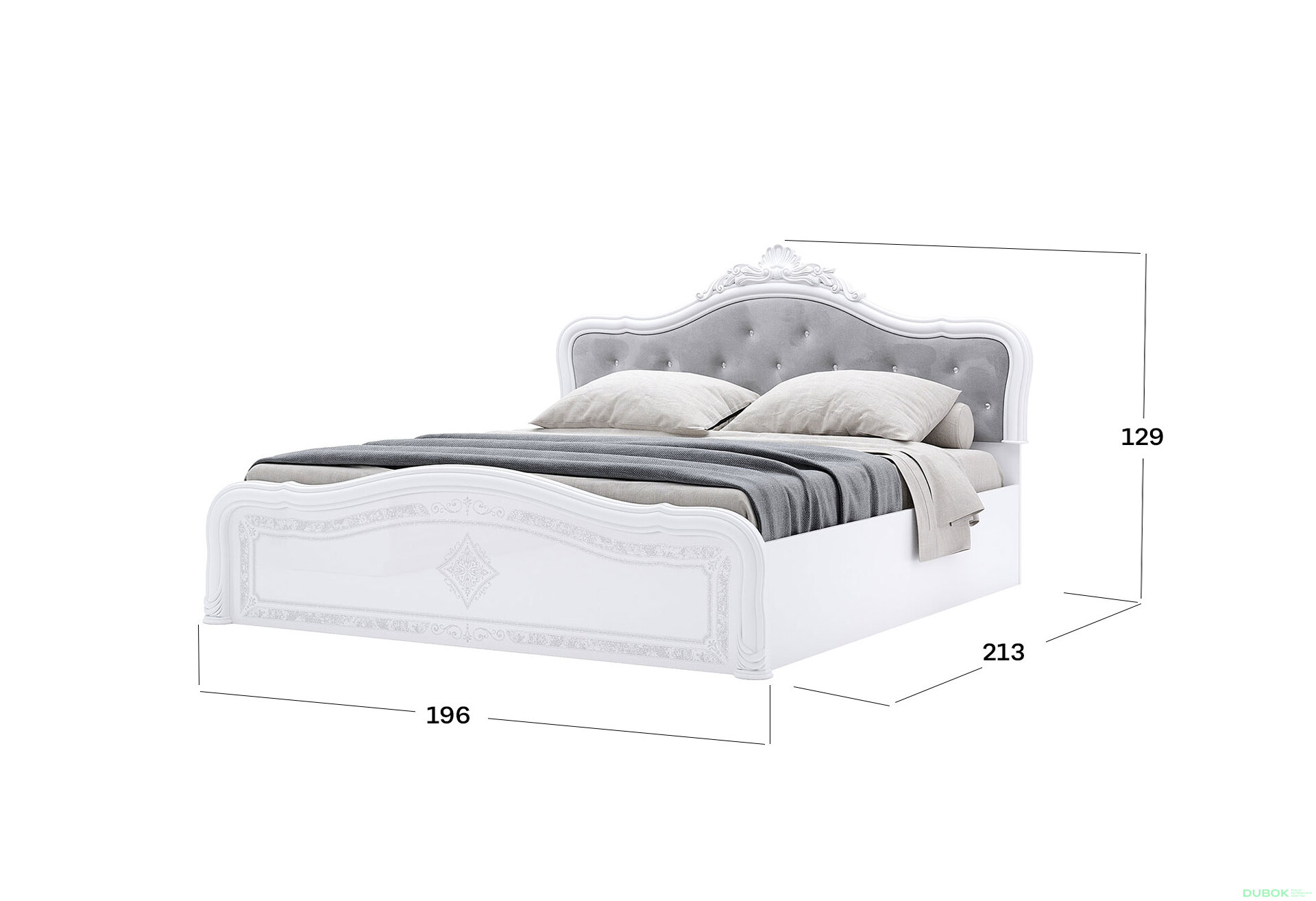 Obrázek 3 - Postel 180 Lux výklopná s roštem + koruna, bílý lesk Luiza