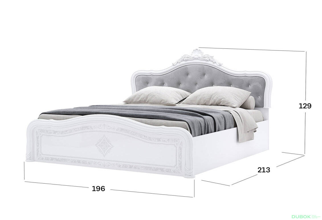 Obrázek 3 - Postel 180 Lux výklopná s roštem + koruna, bílý lesk Luiza