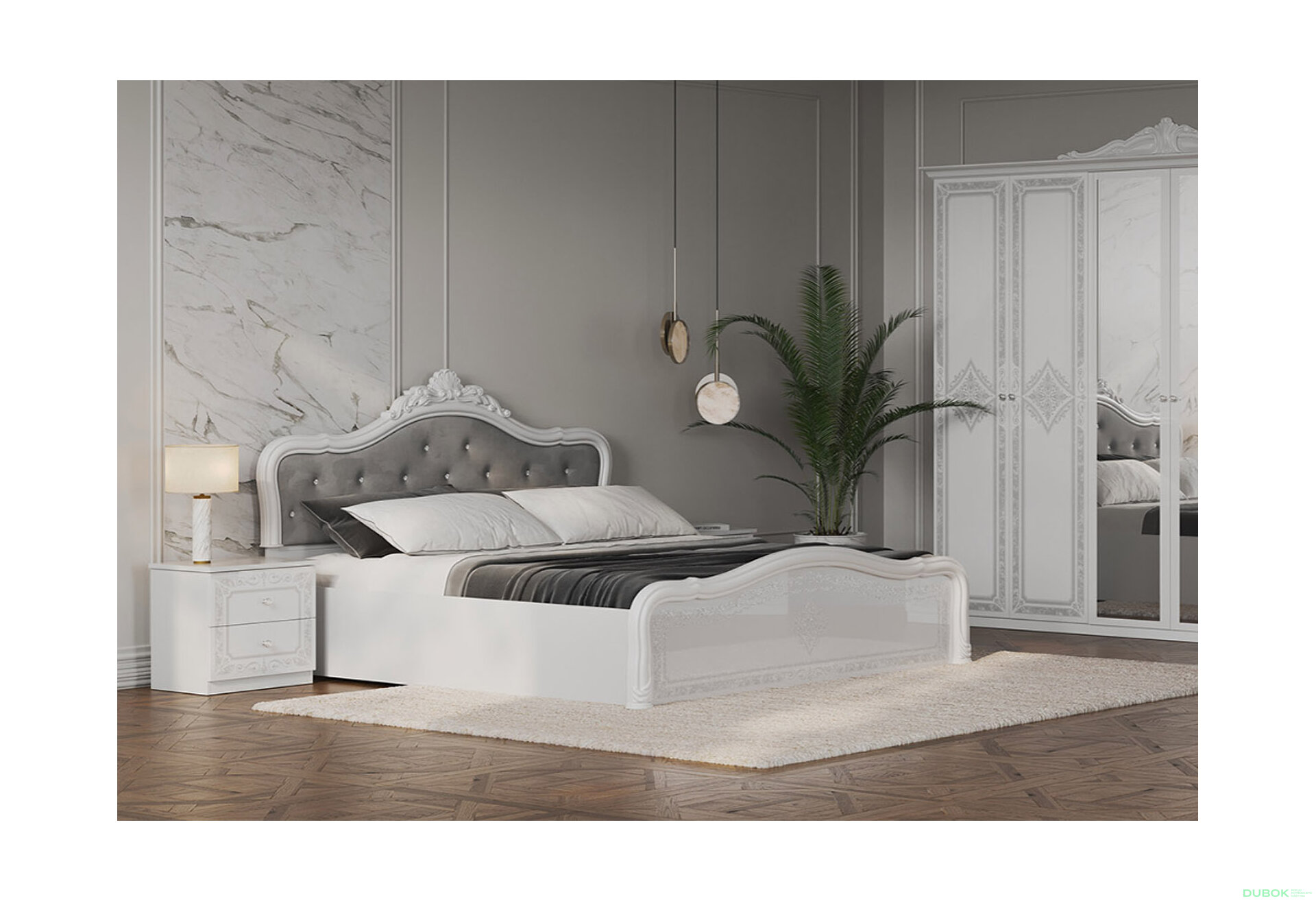 Obrázek 2 - Postel 180 Lux výklopná s roštem + koruna, bílý lesk Luiza