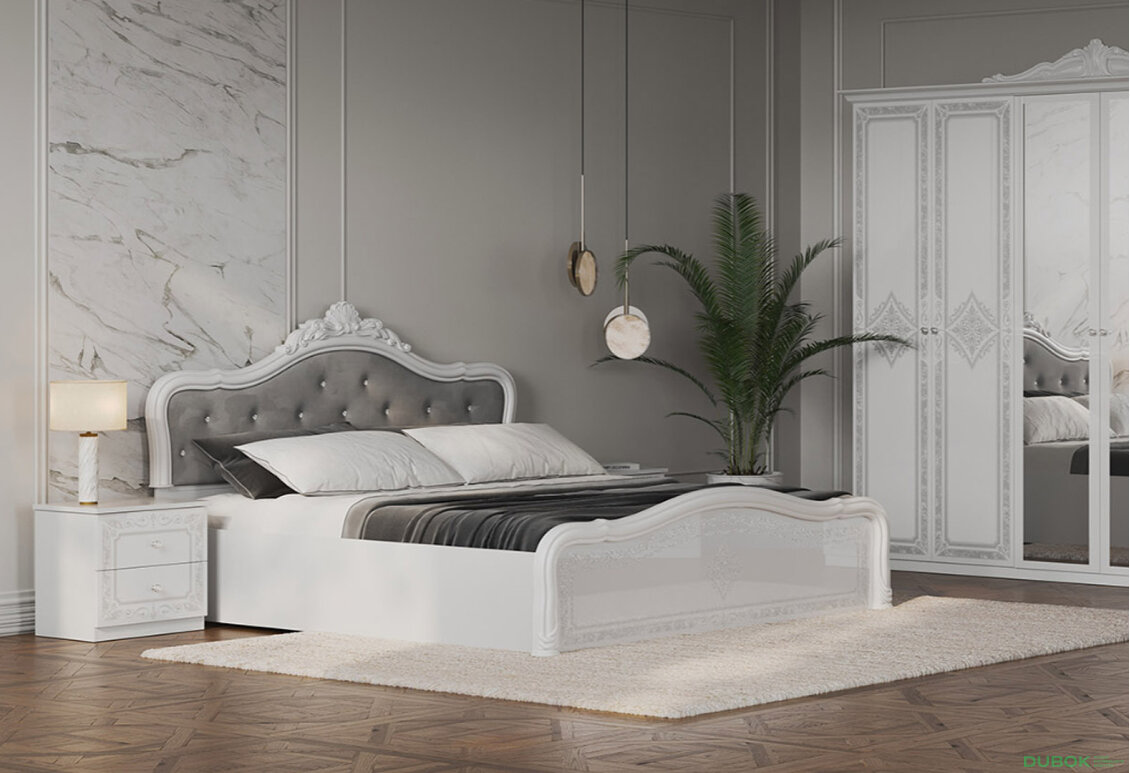 Obrázek 2 - Postel 180 Lux výklopná s roštem + koruna, bílý lesk Luiza