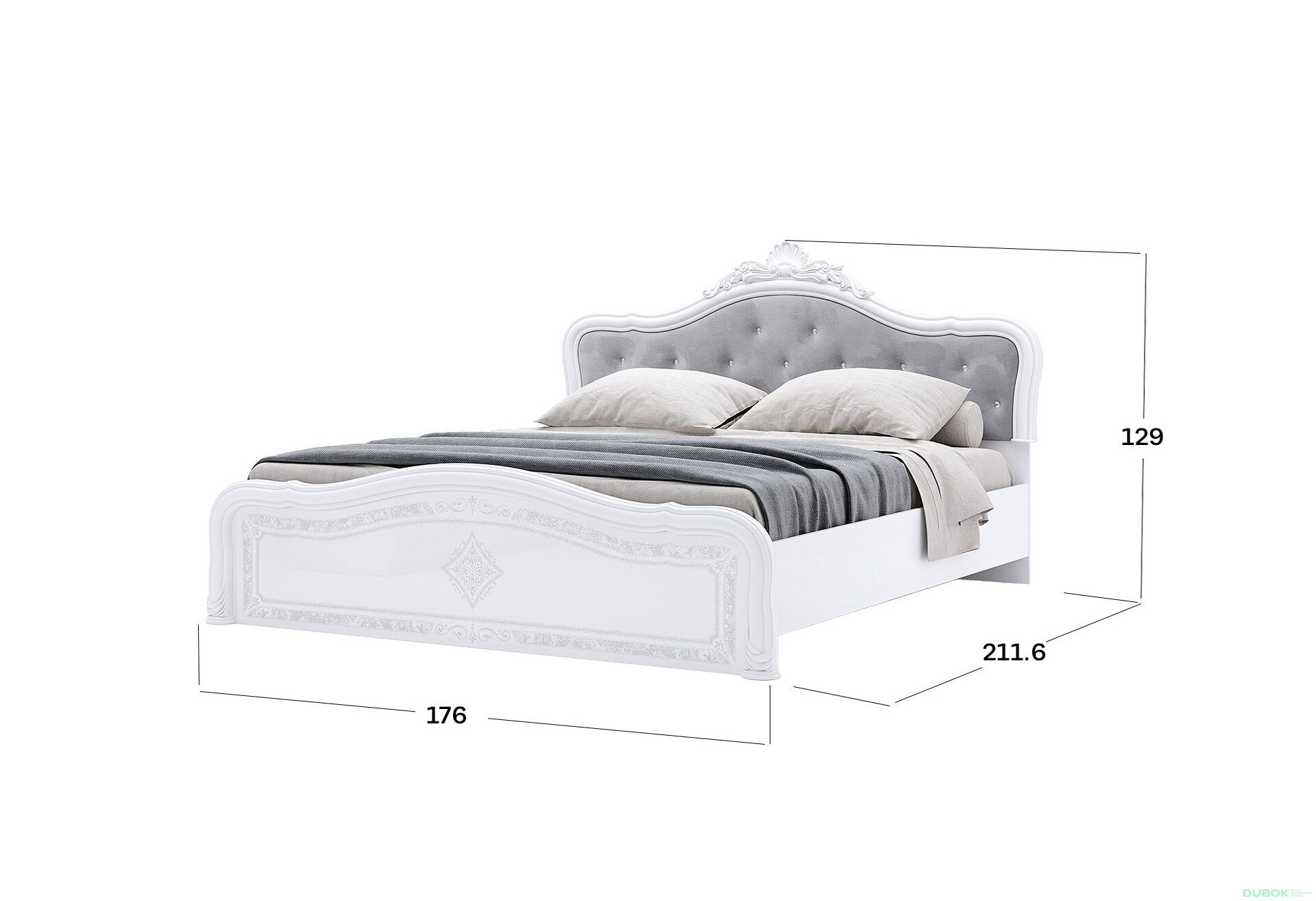 Obrázek 3 - Postel 160 Lux bez rámu + koruna, bílá Luiza