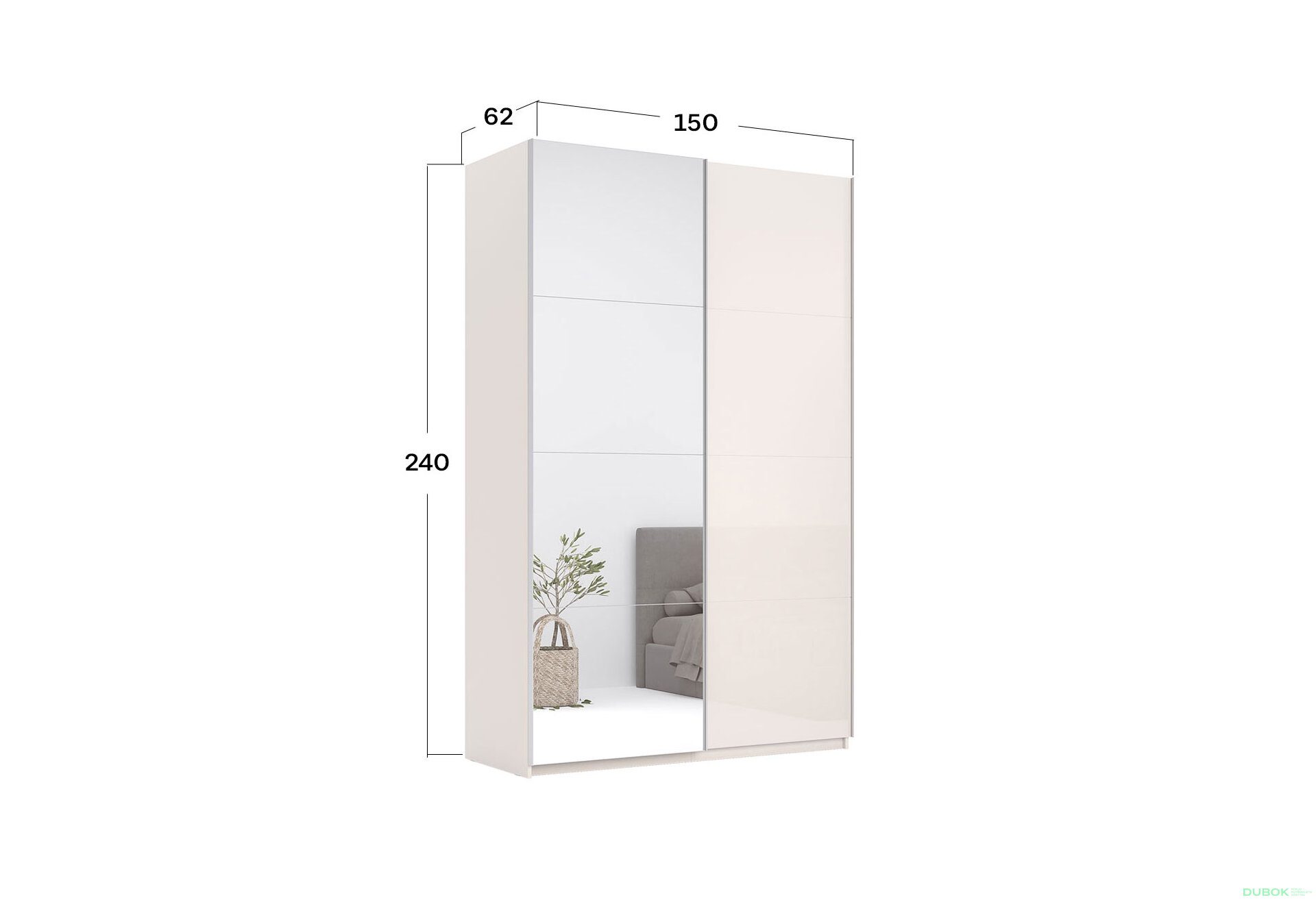 Obrázek 3 - Skříň s posuvnými dveřmi Lili 1,5x2,4m (Dveře Lesklý Kašmír/Zrcadlo), série N Lily