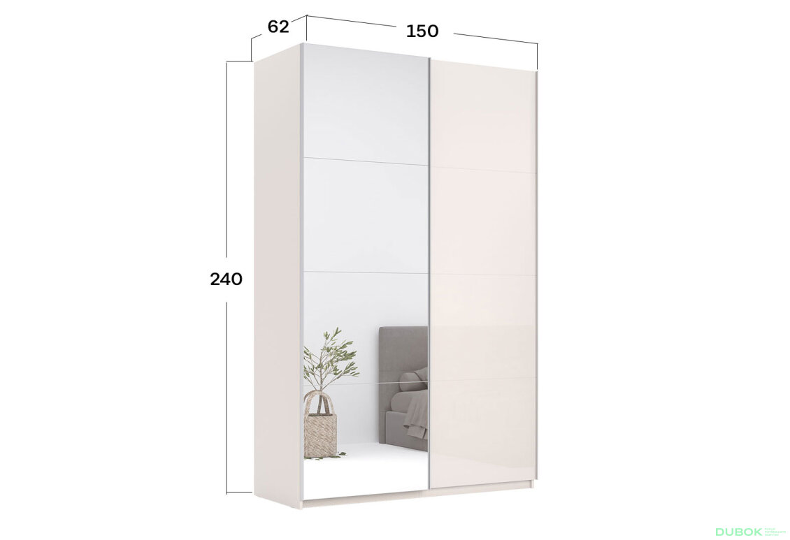 Obrázek 3 - Skříň s posuvnými dveřmi Lili 1,5x2,4m (Dveře Lesklý Kašmír/Zrcadlo), série N Lily