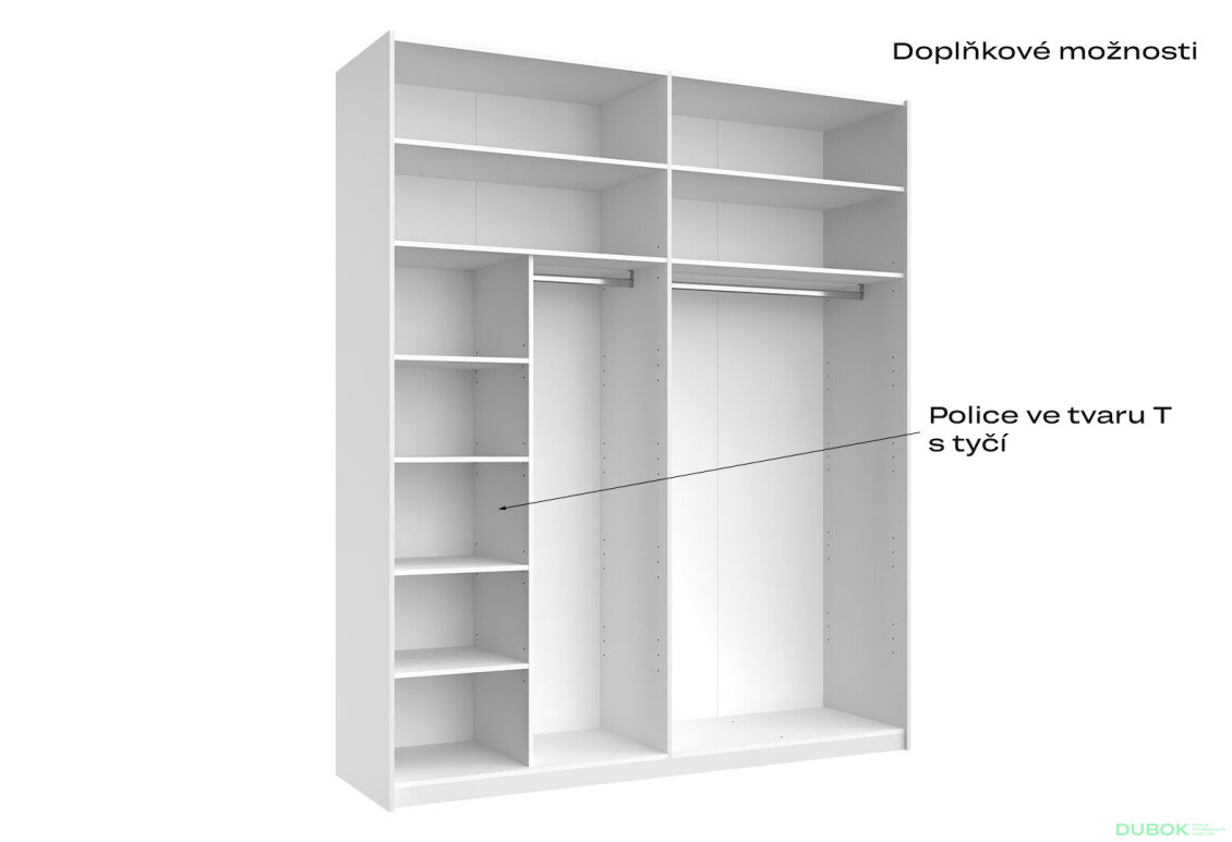 Obrázek 10 - Skříň s posuvnými dveřmi 2.0x2.4m (Dveře Lesklý Kašmír/Zrcadlo), série N Lily