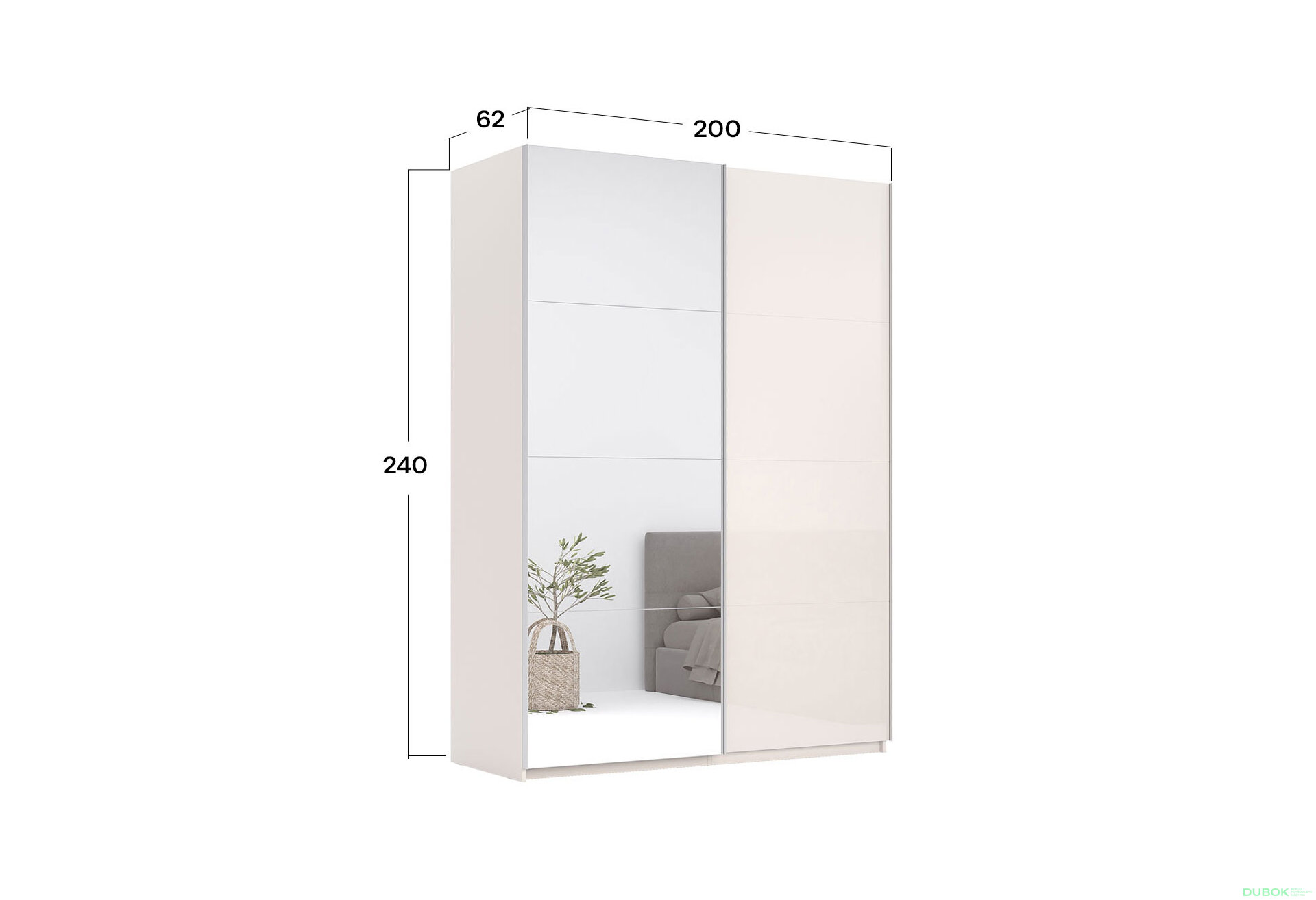 Obrázek 3 - Skříň s posuvnými dveřmi 2.0x2.4m (Dveře Lesklý Kašmír/Zrcadlo), série N Lily