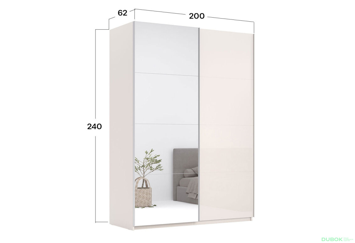 Obrázek 3 - Skříň s posuvnými dveřmi 2.0x2.4m (Dveře Lesklý Kašmír/Zrcadlo), série N Lily