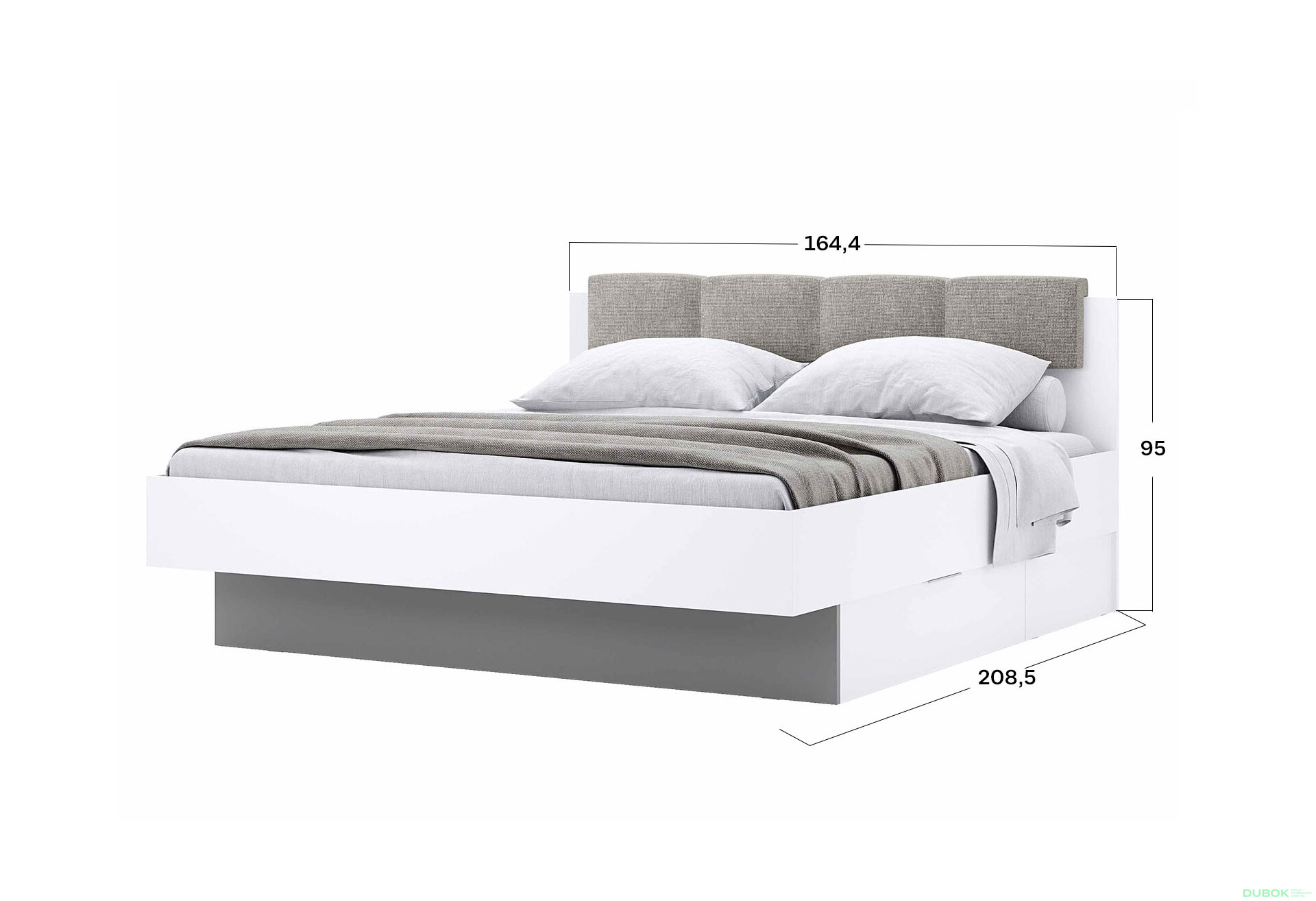 Obrázek 3 - Postel 1.6x2.0 Měkké čelo s šuplíky bez rámu Super Mat Bílá Barton