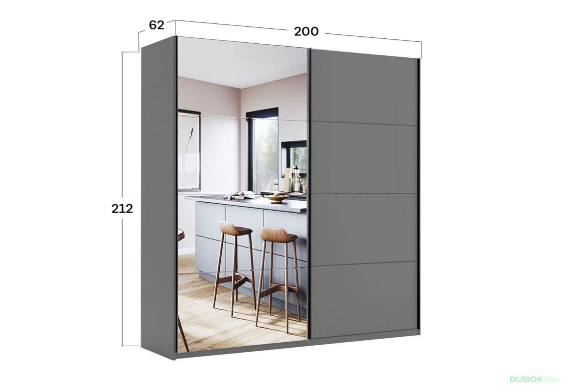 Obrázek 3 - Skříň s posuvnými dveřmi 2,0x2,1m (Dveře Grafit/Zrcadlo) série N Doni