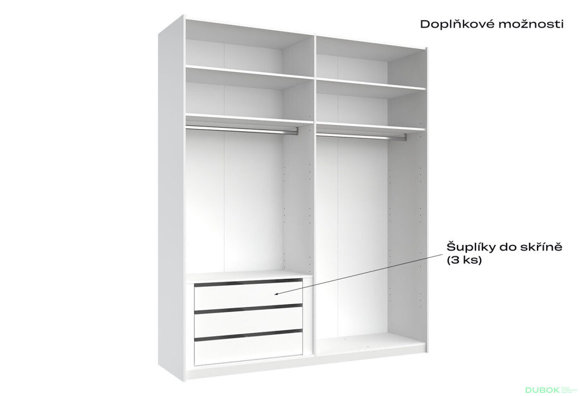 Obrázek 5 - Skříň s posuvnými dveřmi 2,0x2,4m (Dveře Lesklé Bílé/Zrcadlo), série N Family