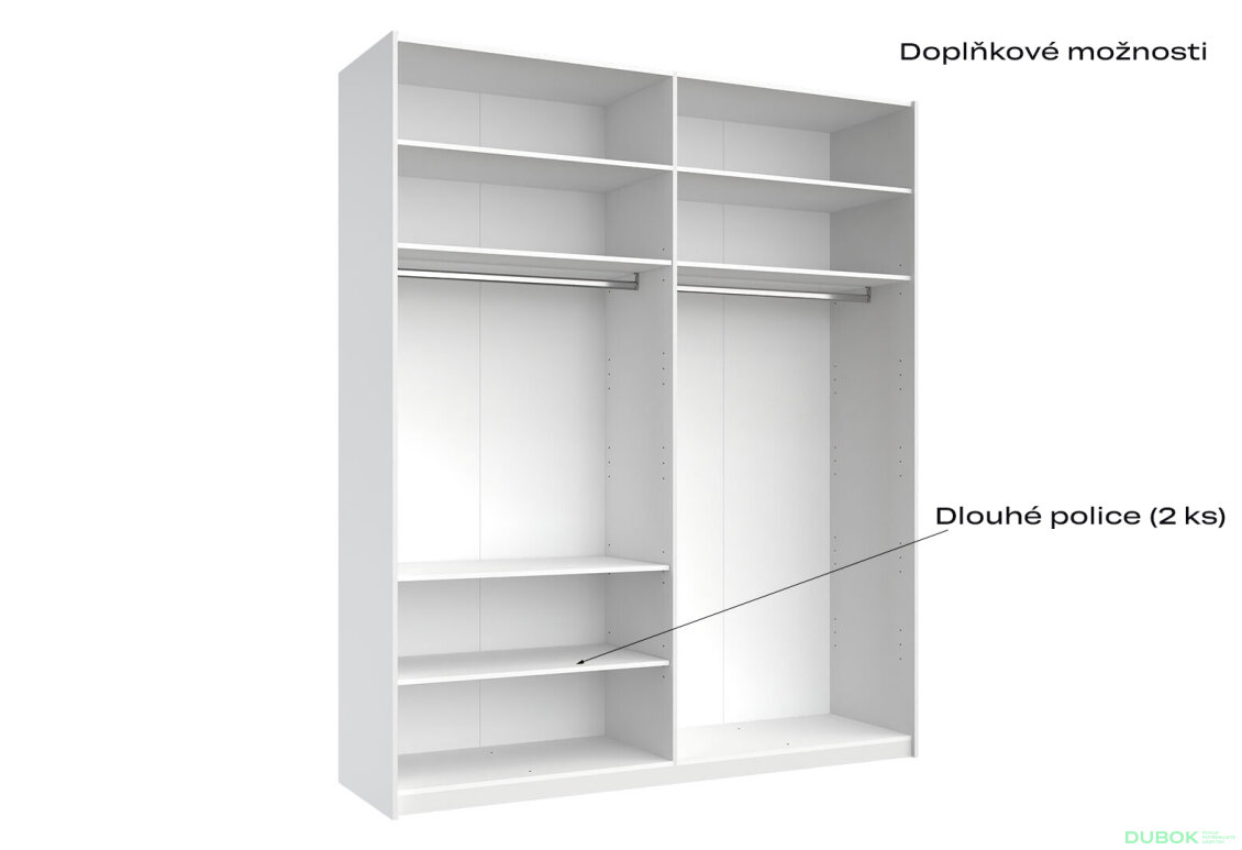 Obrázek 7 - Skříň s posuvnými dveřmi 2,0x2,4m (Dveře Lesklé Bílé/Zrcadlo), série N Family