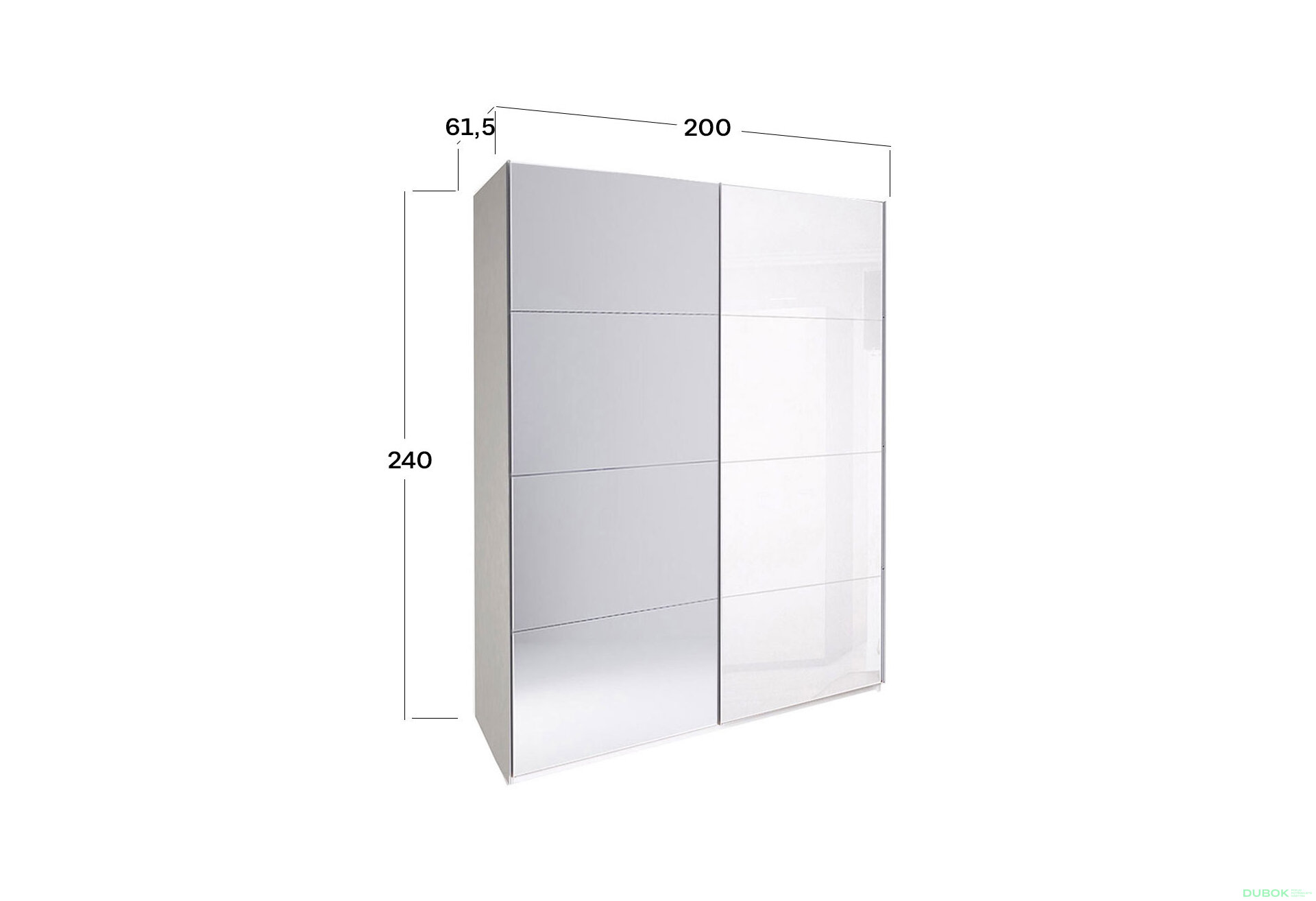 Obrázek 3 - Skříň s posuvnými dveřmi 2,0x2,4m (Dveře Lesklé Bílé/Zrcadlo), série N Family