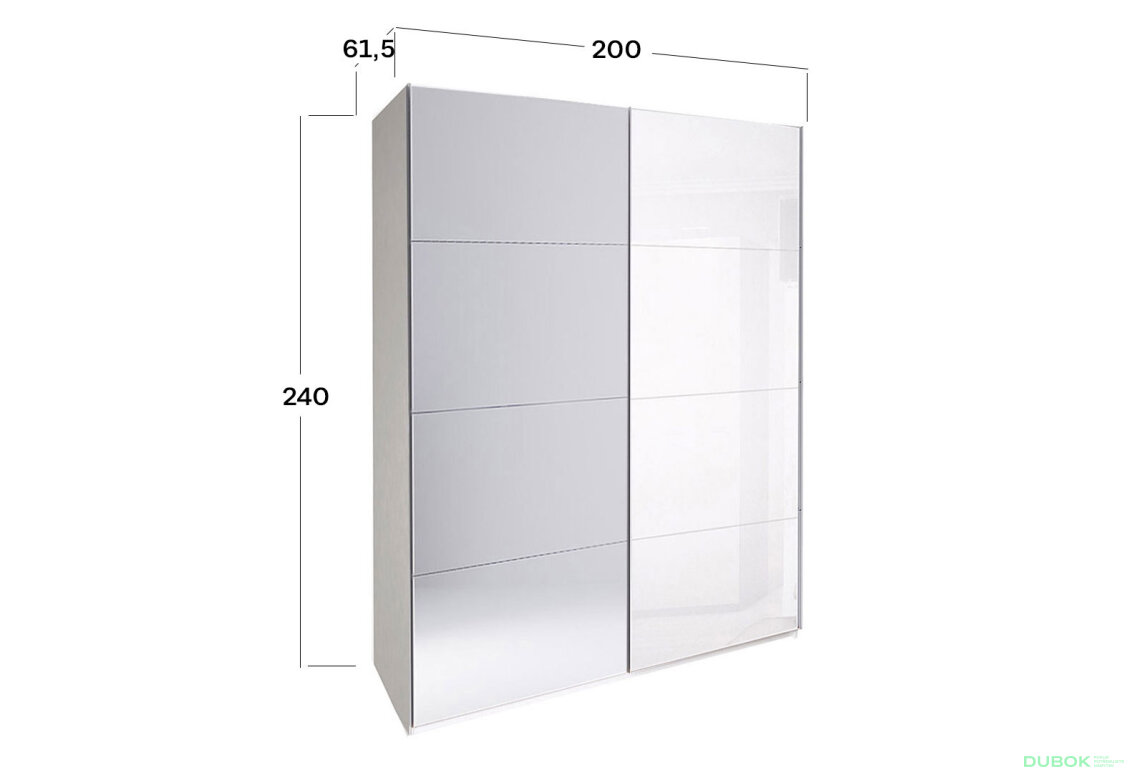 Obrázek 3 - Skříň s posuvnými dveřmi 2,0x2,4m (Dveře Lesklé Bílé/Zrcadlo), série N Family
