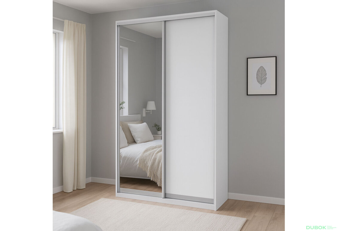 Obrázek 2 - Skříň 2D 1500x2400x600, DTD + zrcadlo, bílá