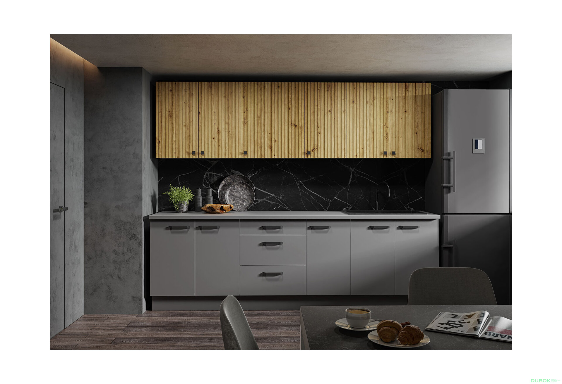 Obrázek 1 - Kuchyňská sestava 2.6 m (II) Ava antracit / dub artisan + Nessa antracit Storaz-Lempert