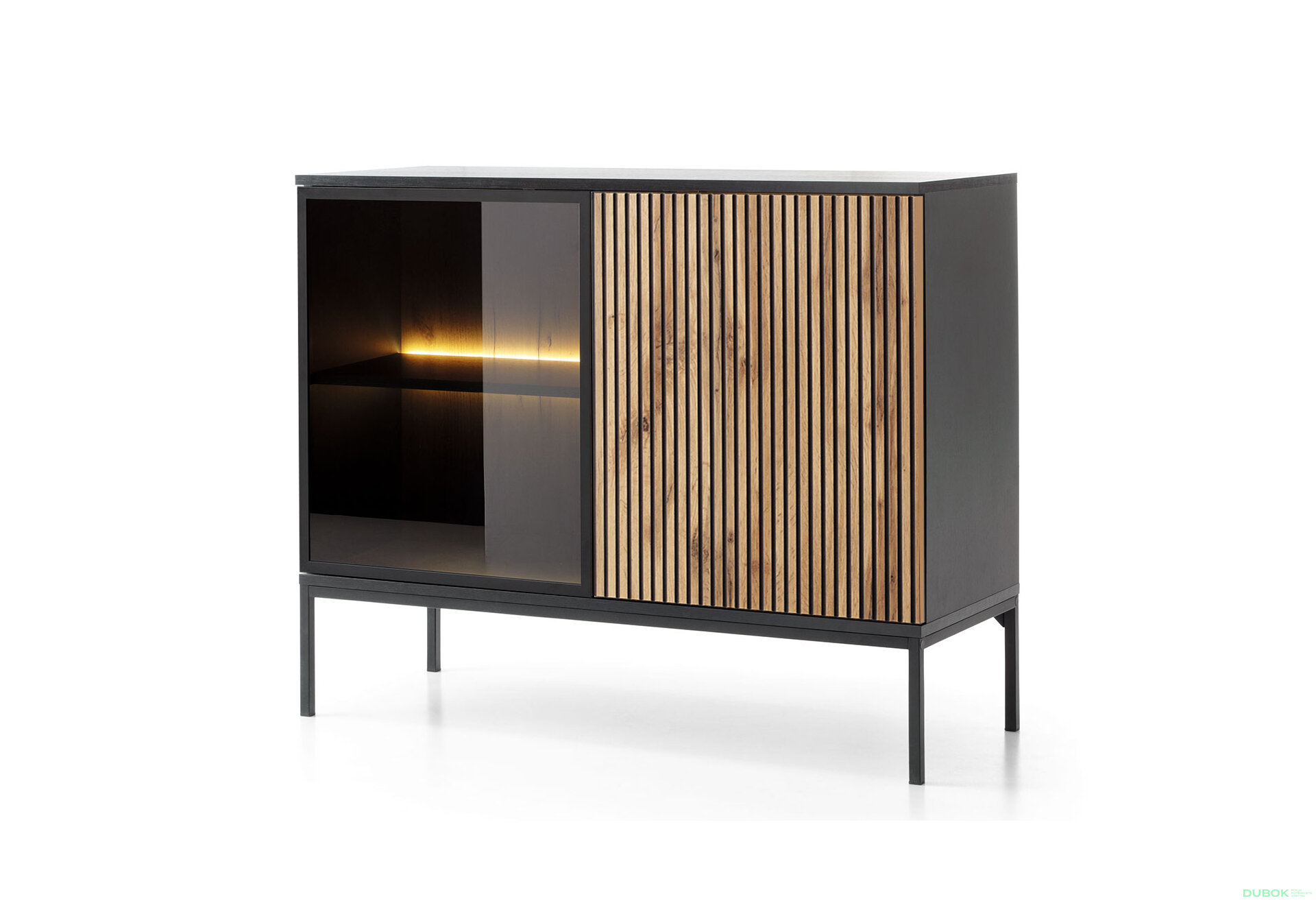 Obrázek 1 - Komoda K104 1 pkt Led Sento černý / dub wotan
