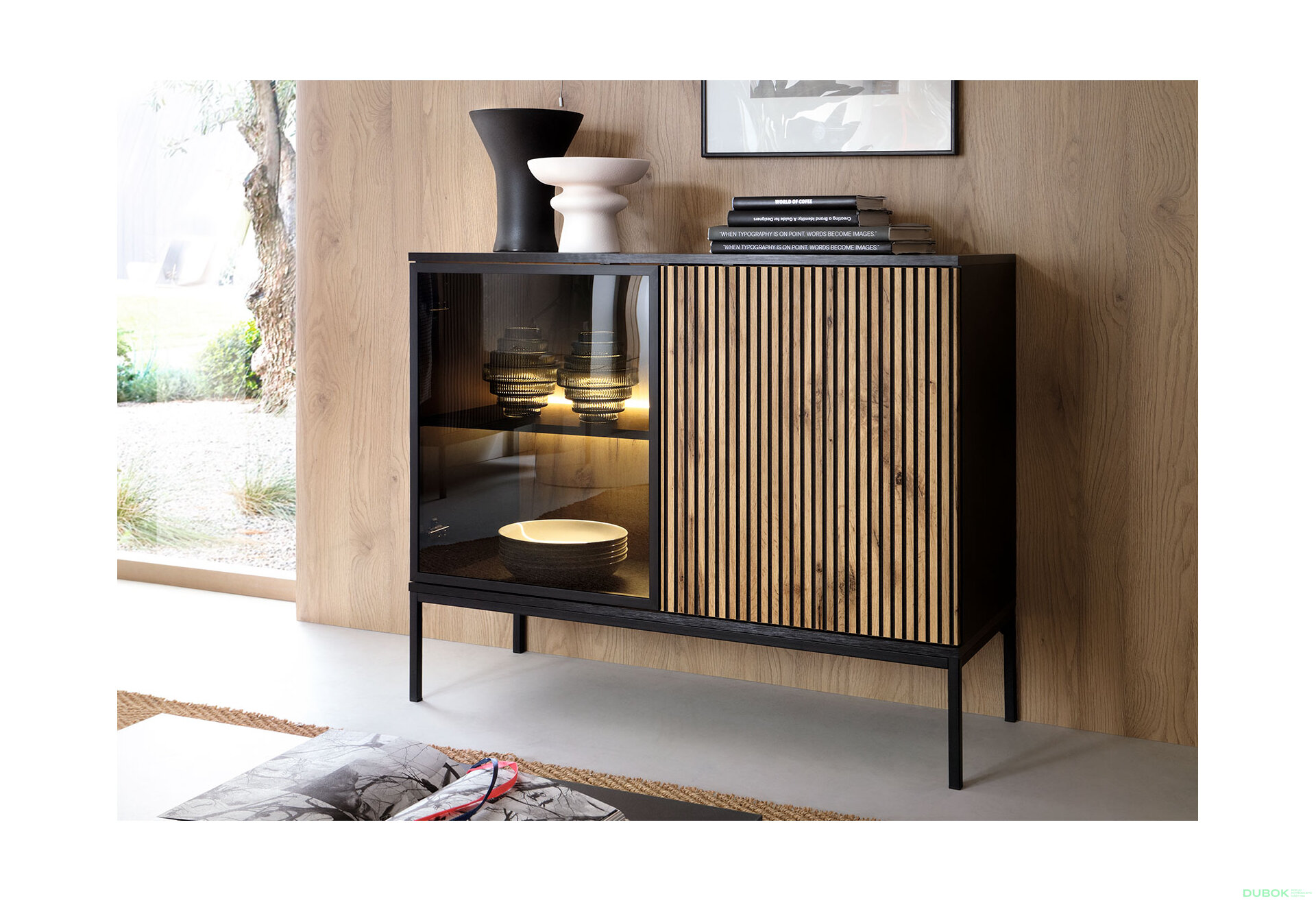 Obrázek 5 - Komoda K104 1 pkt Led Sento černý / dub wotan