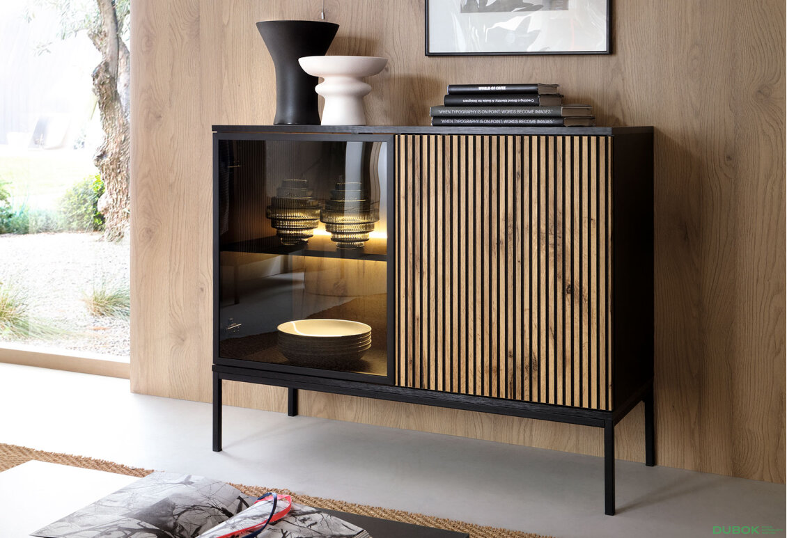 Obrázek 5 - Komoda K104 1 pkt Led Sento černý / dub wotan