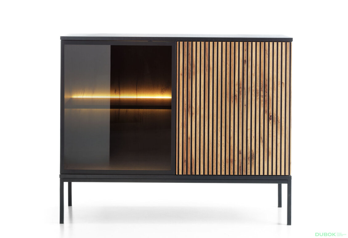 Obrázek 2 - Komoda K104 1 pkt Led Sento černý / dub wotan