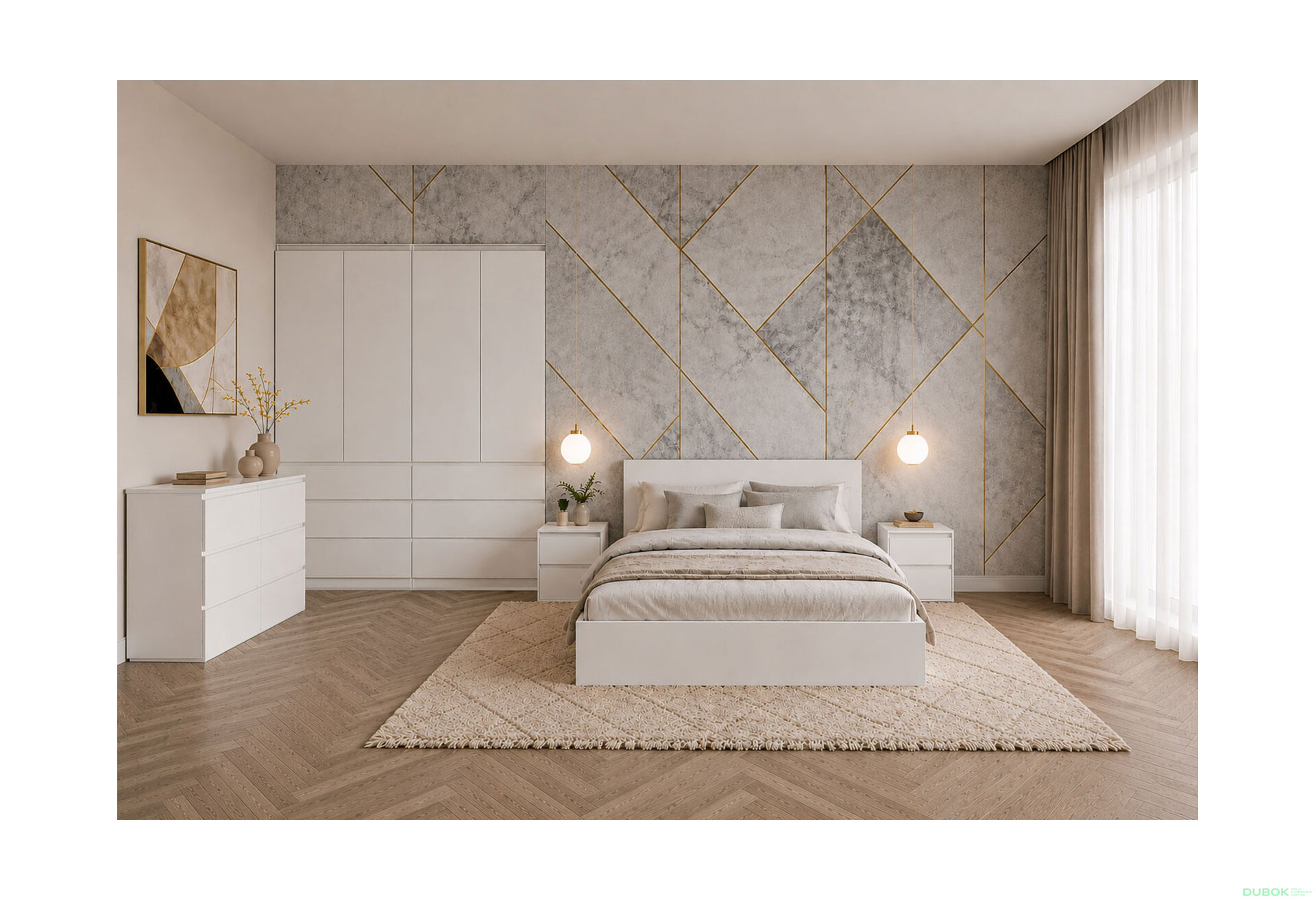 Obrázek 2 - Sestava do ložnice se šatní skříní 4D a postelí 160x200 cm se zásuvkami, nymfhea alba Idea