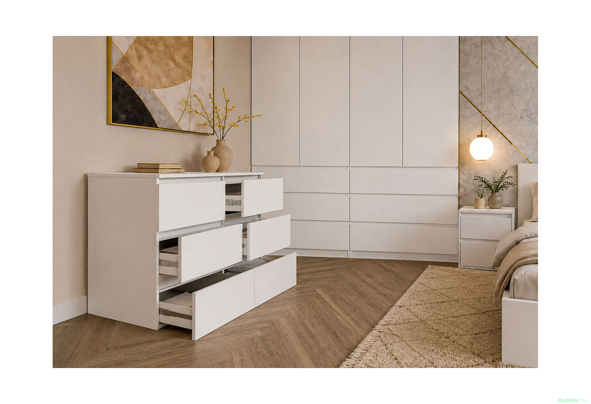 Obrázek 5 - Sestava do ložnice se šatní skříní 4D a postelí 160x200 cm se zásuvkami, nymfhea alba Idea