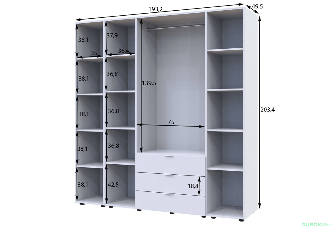 Obrázek 5 - Skříň čtyřdveřová s regálem Gelar 193.2 cm Kašmír
