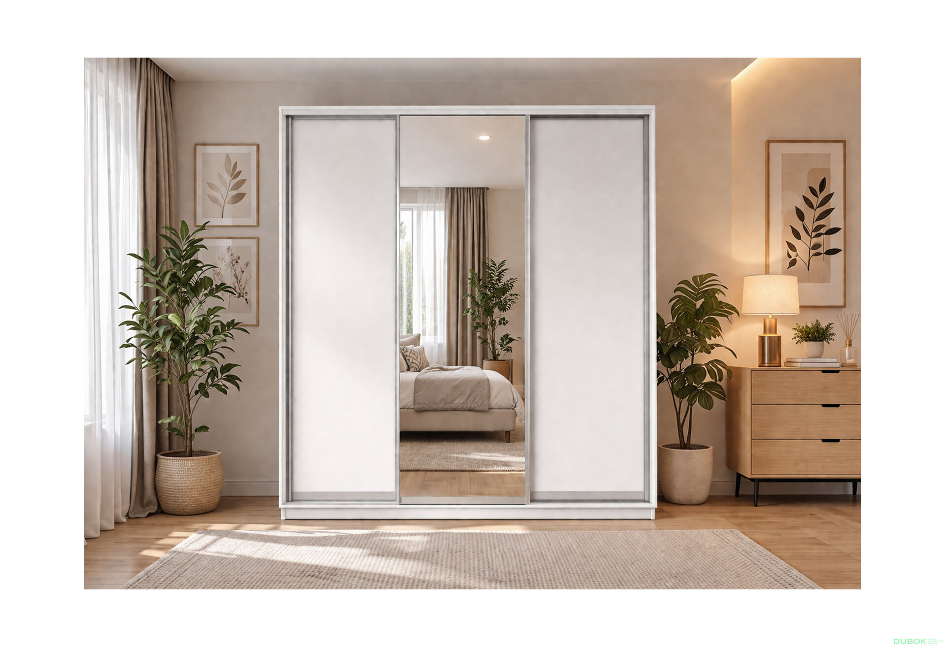 Obrázek 2 - Skříň s posuvnými dveřmi 2700x2200x600 2LTD 1 zrcadlo nymphaea alba, profil stříbrný