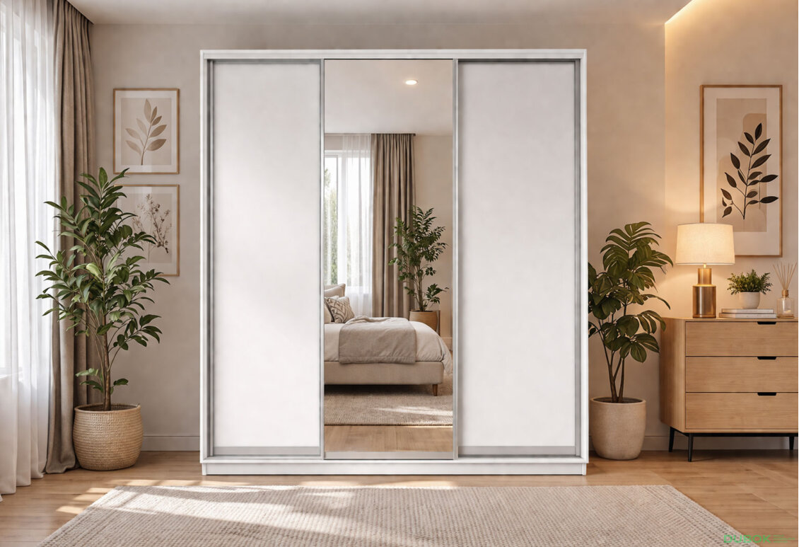 Obrázek 2 - Skříň s posuvnými dveřmi 2700x2200x600 2LTD 1 zrcadlo nymphaea alba, profil stříbrný