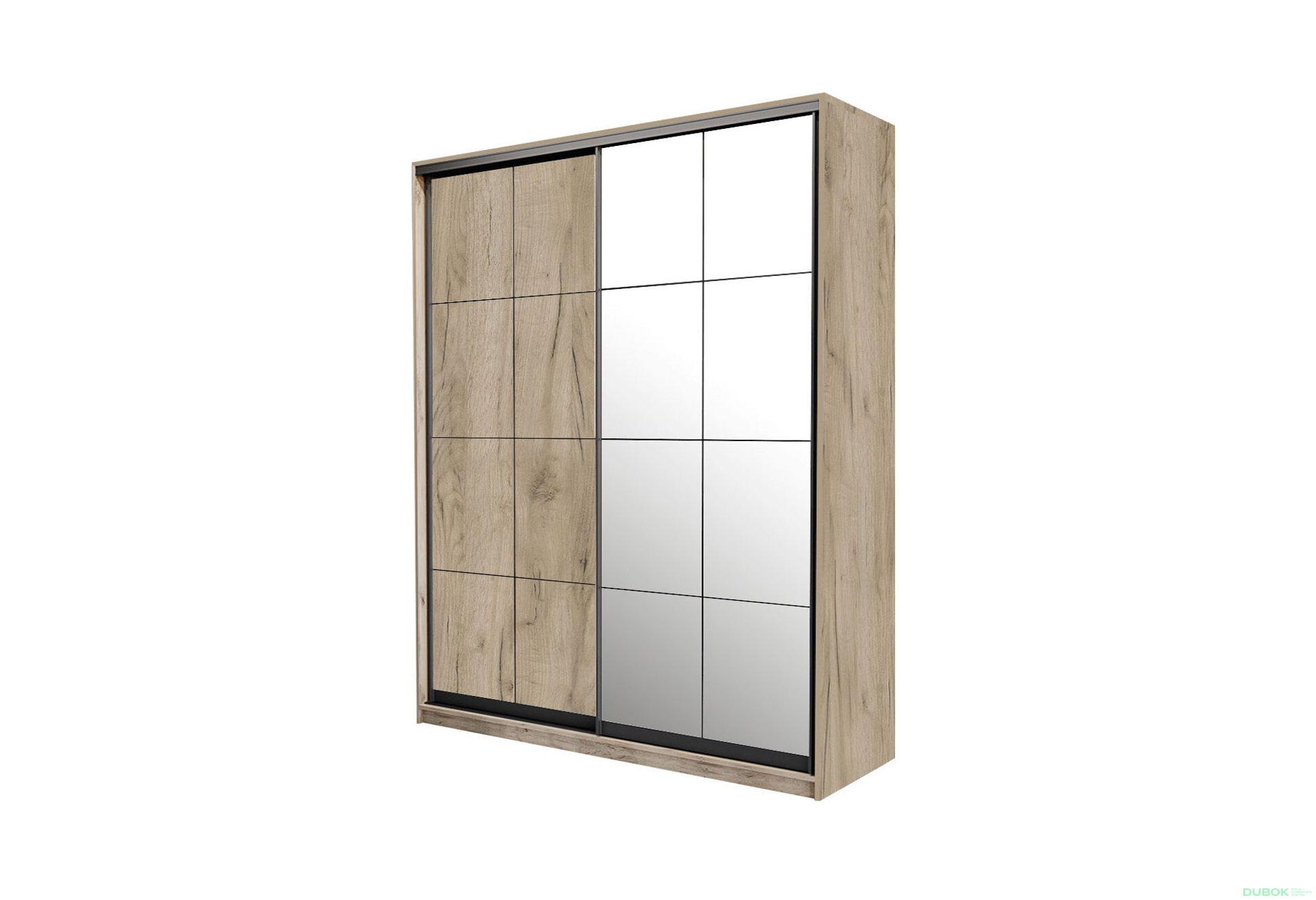 Obrázek 1 - Skříň 2D Loft 1500x600x2400, DTD + zrcadlo, Lines BL, Dub kraft šedý