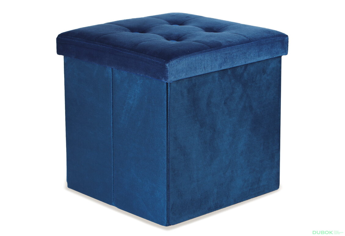 Skládací puf L s knoflíky - 38x38x38 cm samet modrý