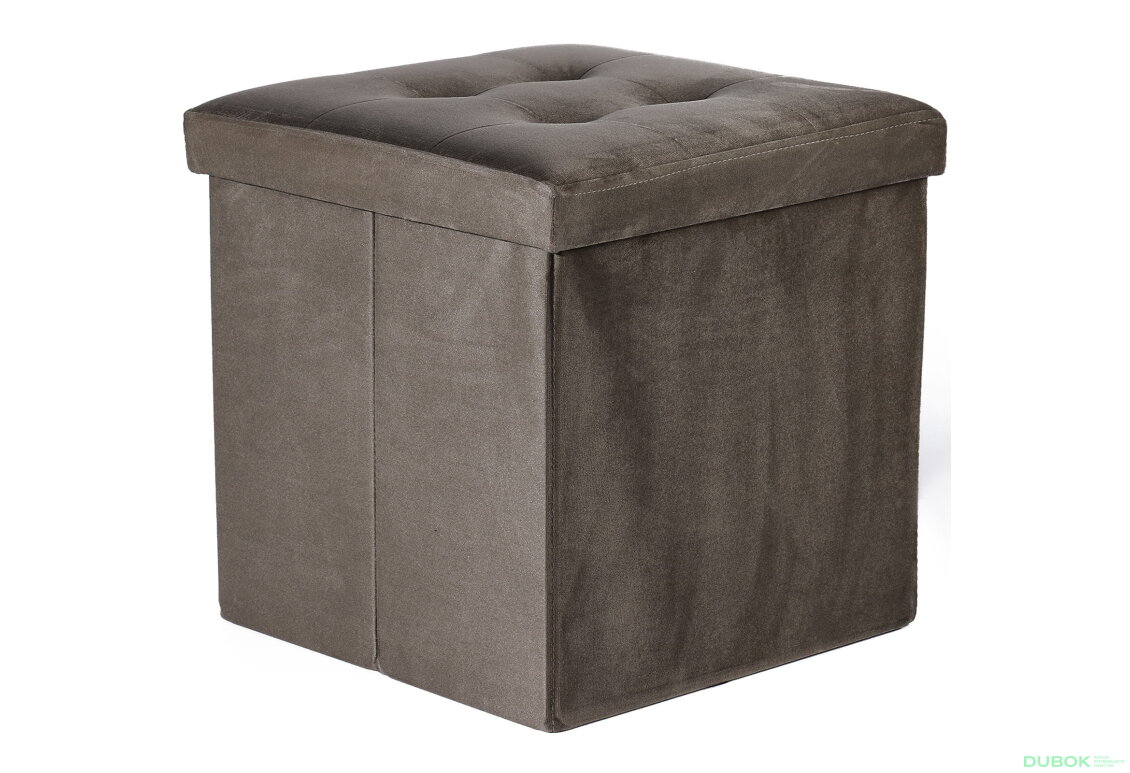 Skládací puf L s knoflíky - 38x38x38 cm samet hnědý
